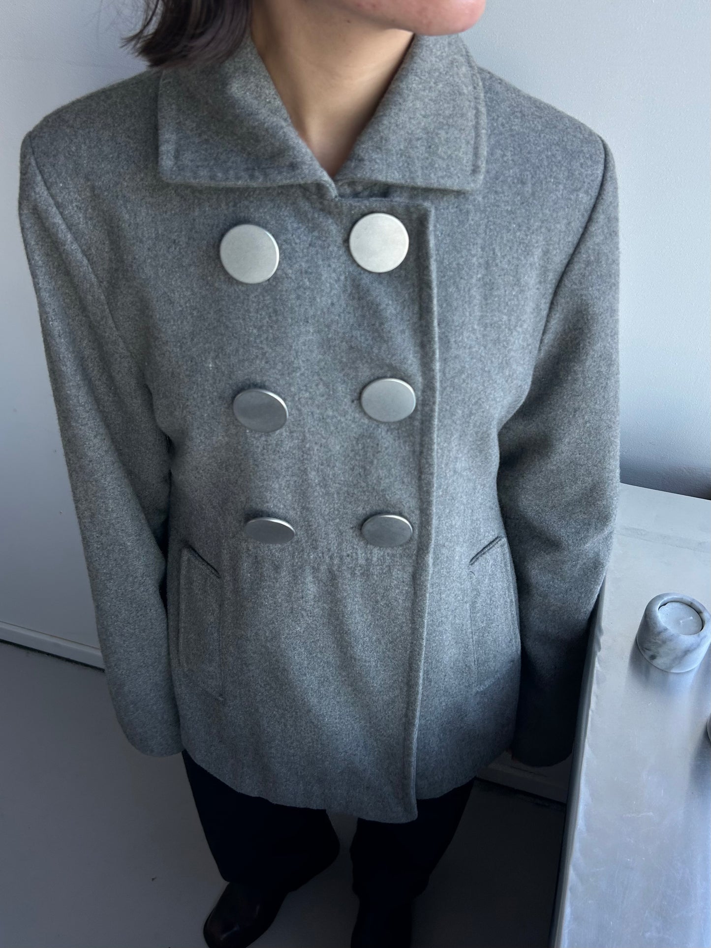 Metallic Button Wool Coat