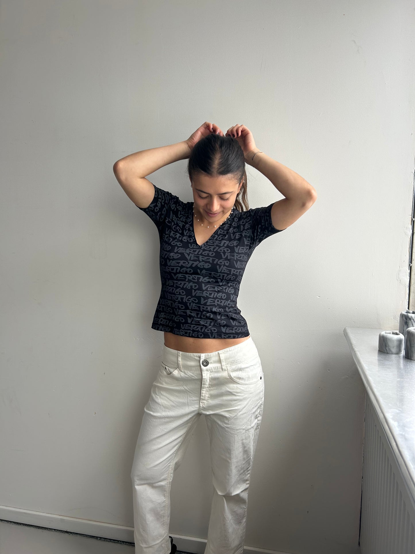 Black Stretch Shirt with Letter Print