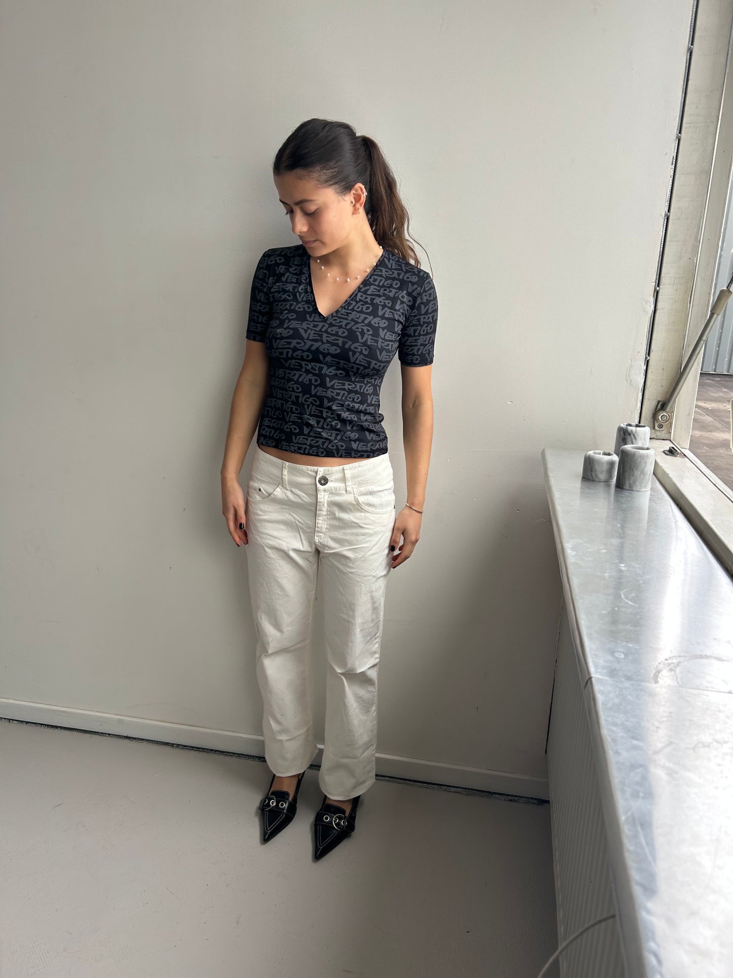 Black Stretch Shirt with Letter Print