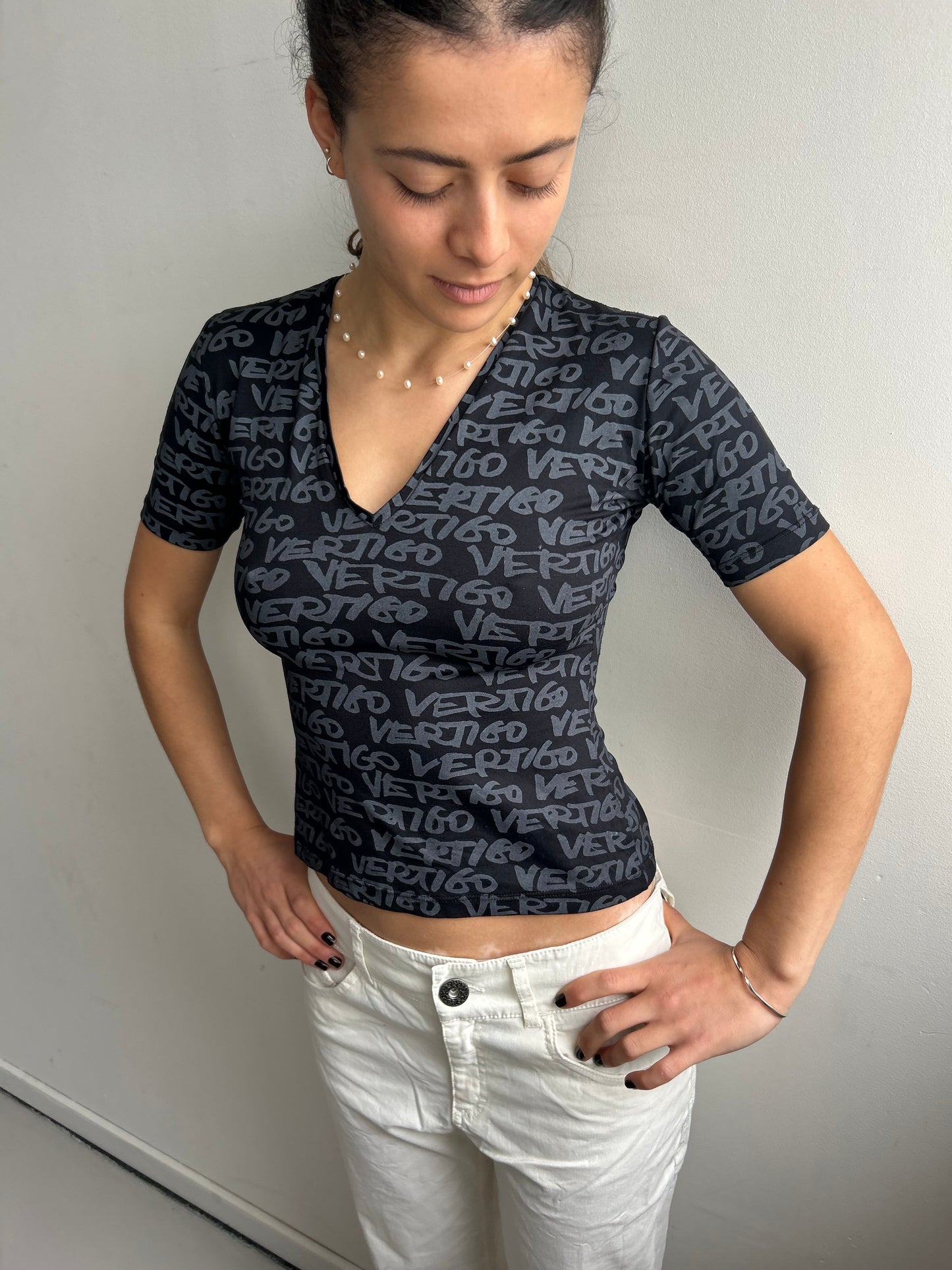 Black Stretch Shirt with Letter Print