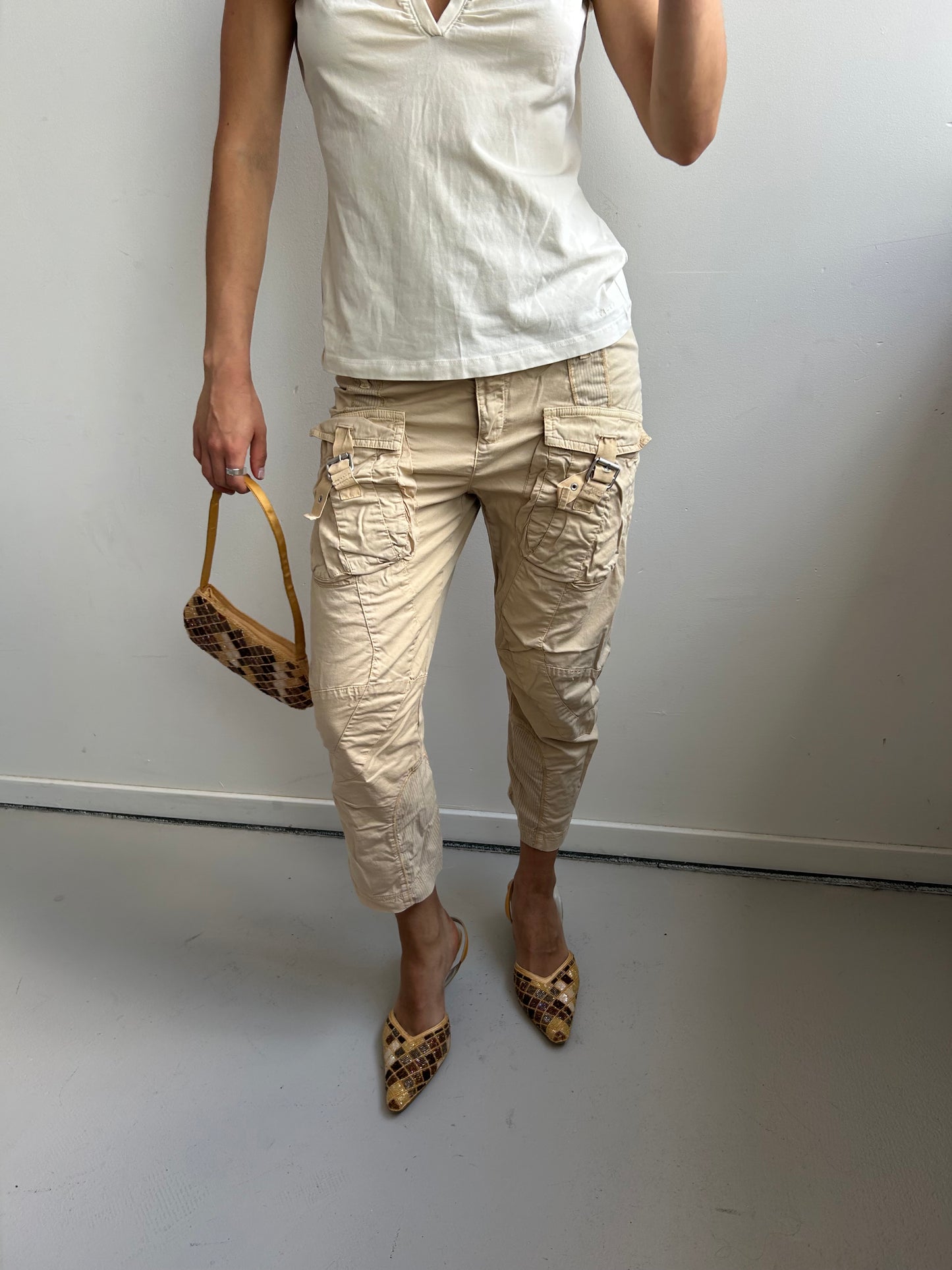 Beige Cargo Utility Pants