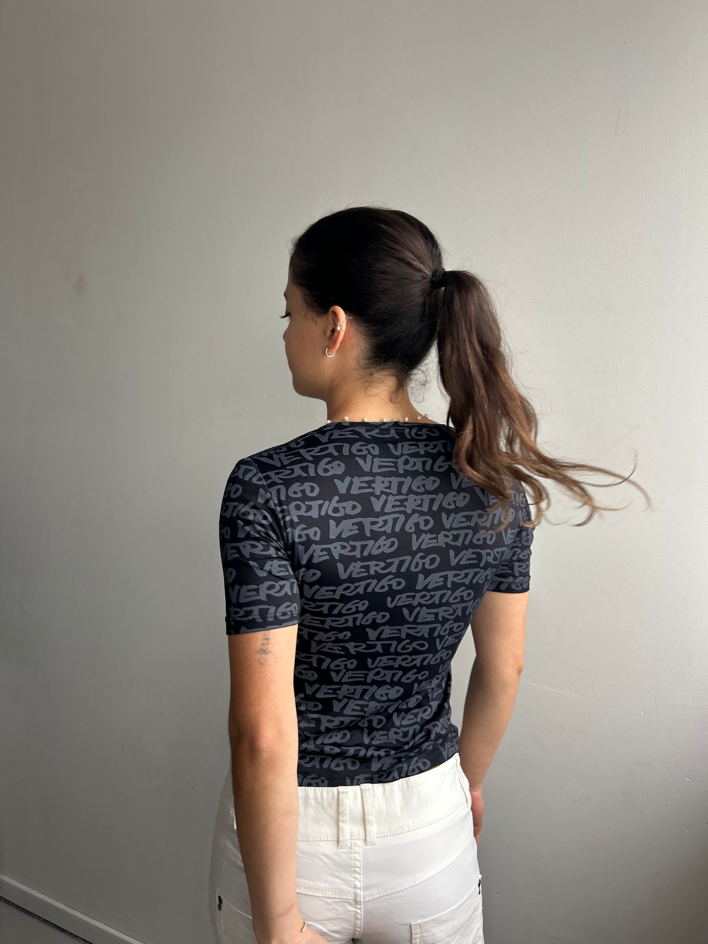 Black Stretch Shirt with Letter Print
