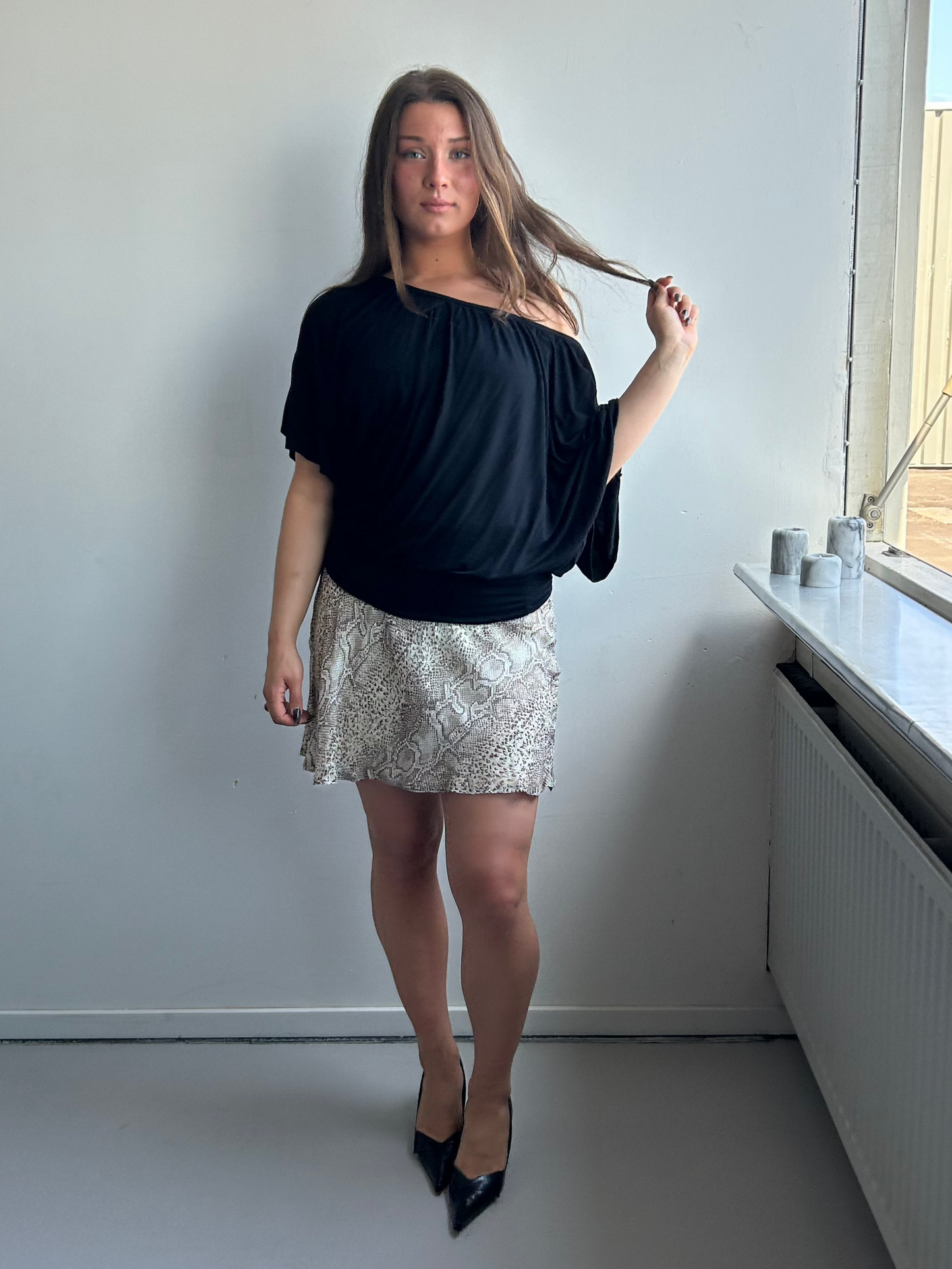Black Stretch Drape Top with Back Detail