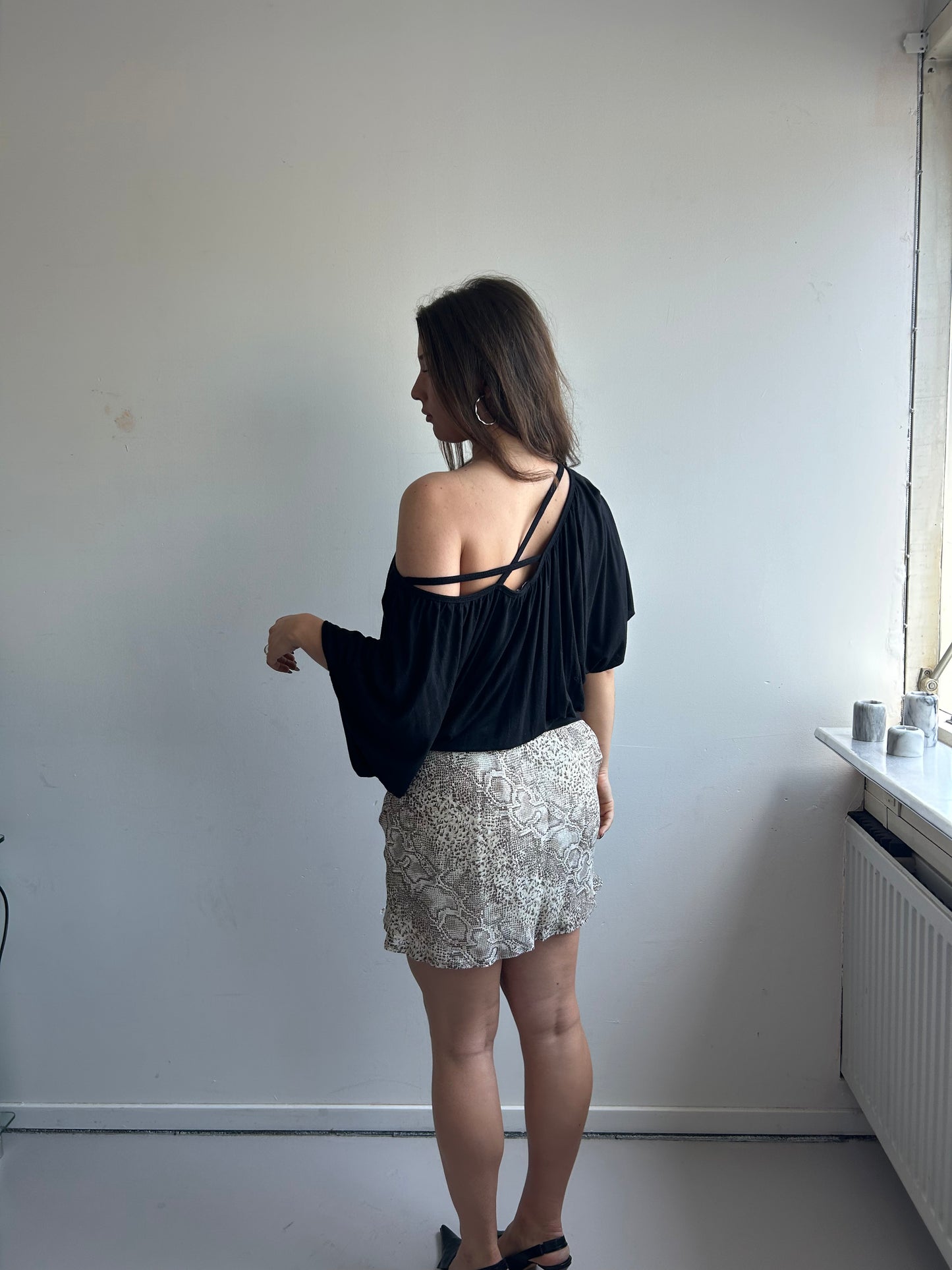 Black Stretch Drape Top with Back Detail