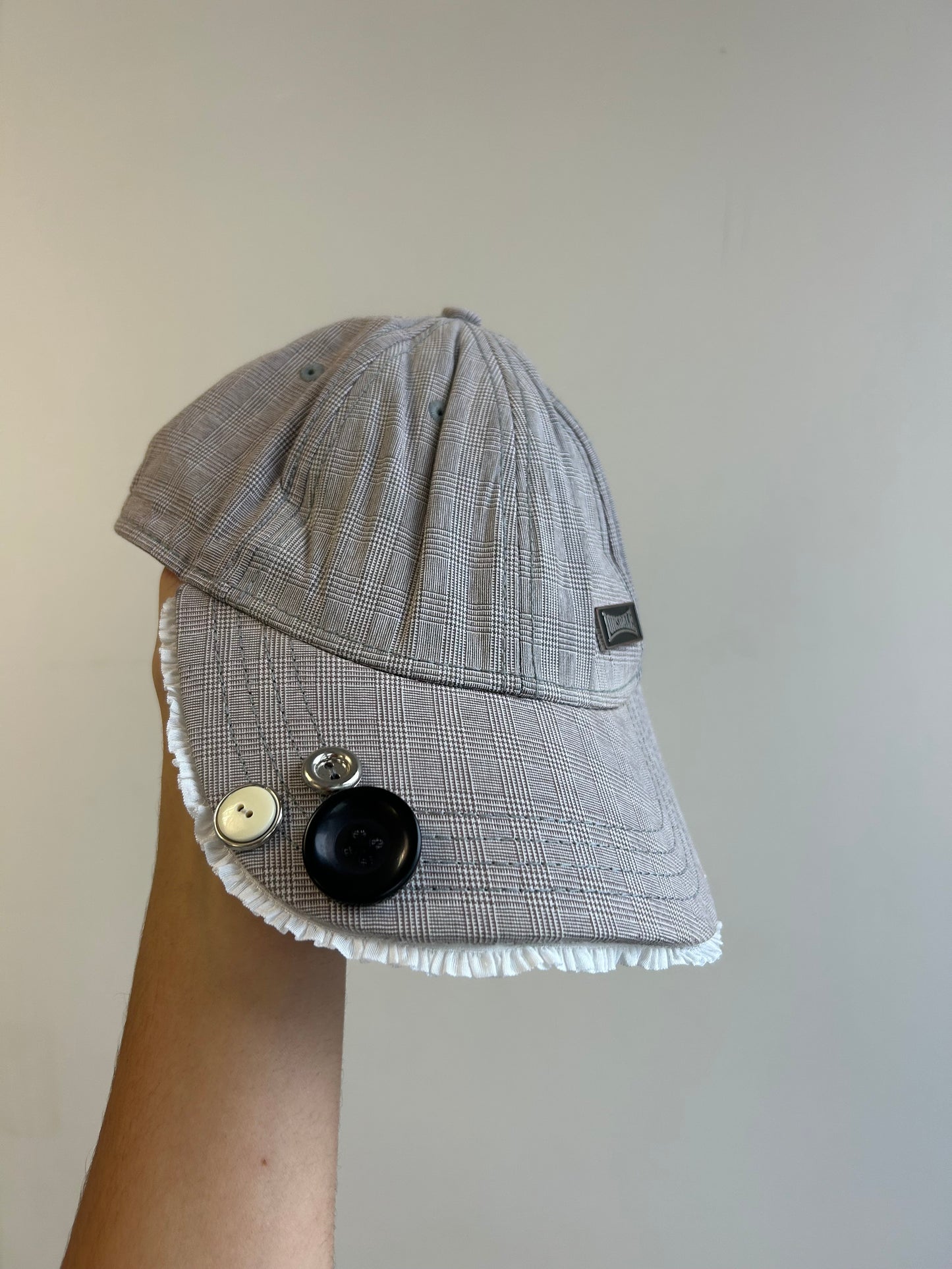 Grey Ruffled Cap with Buttons