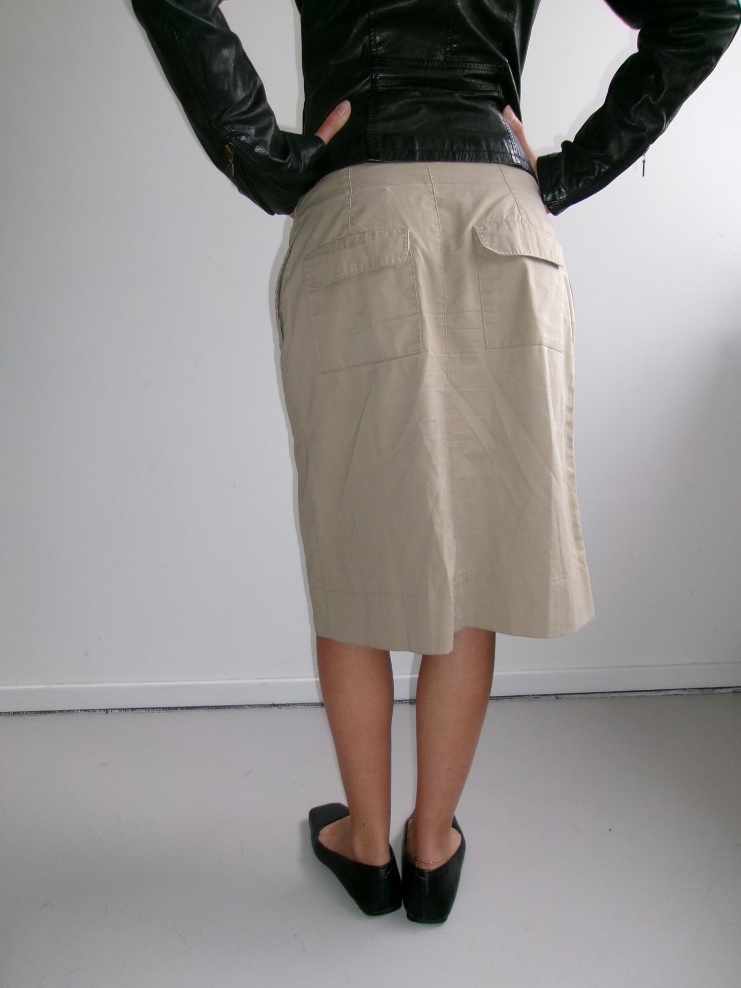 Straight Beige Midi Skirt