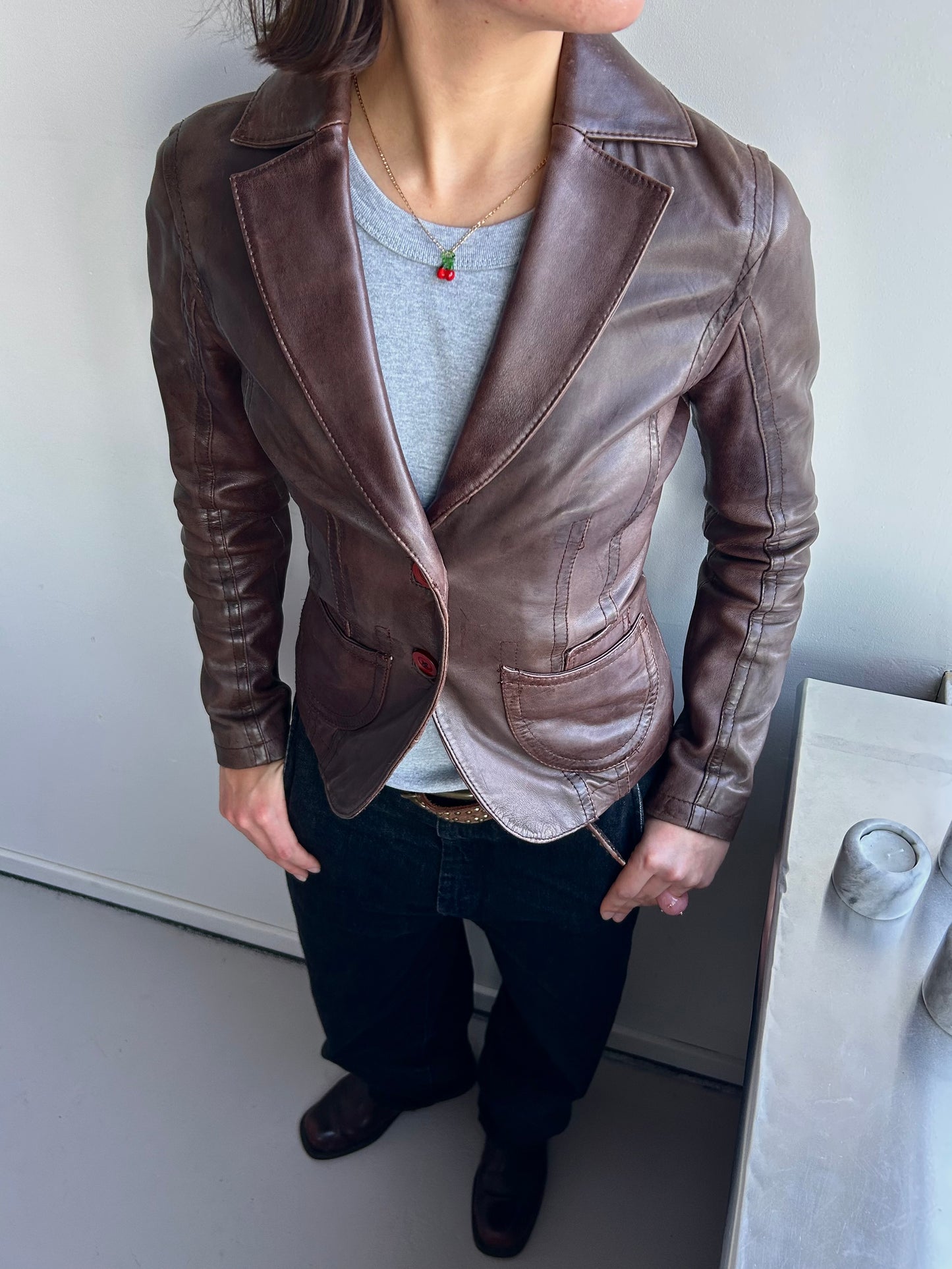 Brown Genuine Leather Blazer