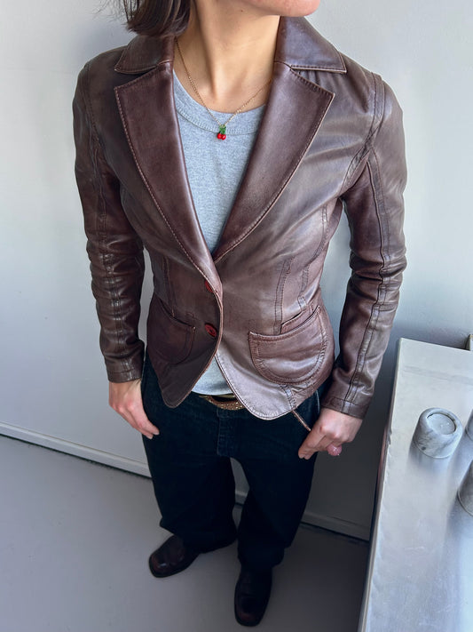 Brown Genuine Leather Blazer
