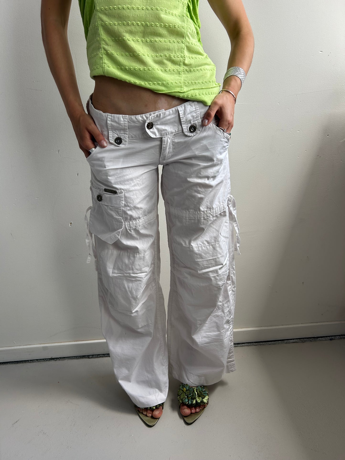 White Wideleg Cargo Pants