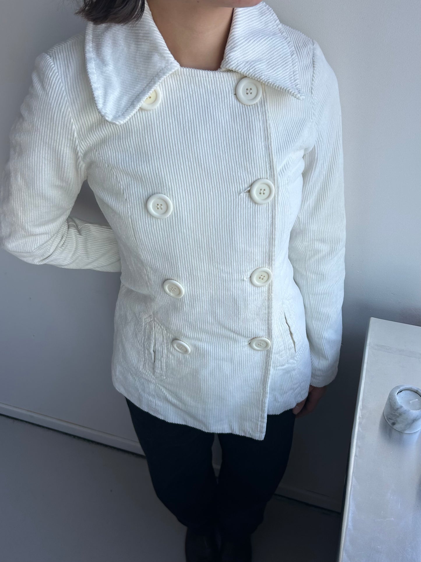 White Cord Peacoat