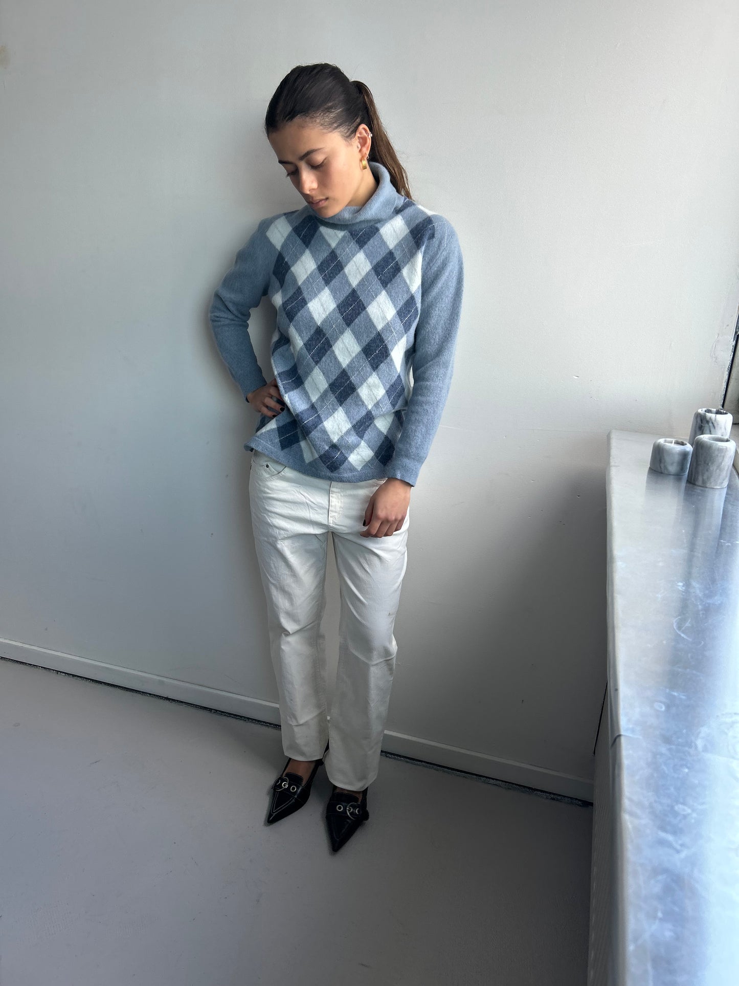 Blue Argyle Turtleneck