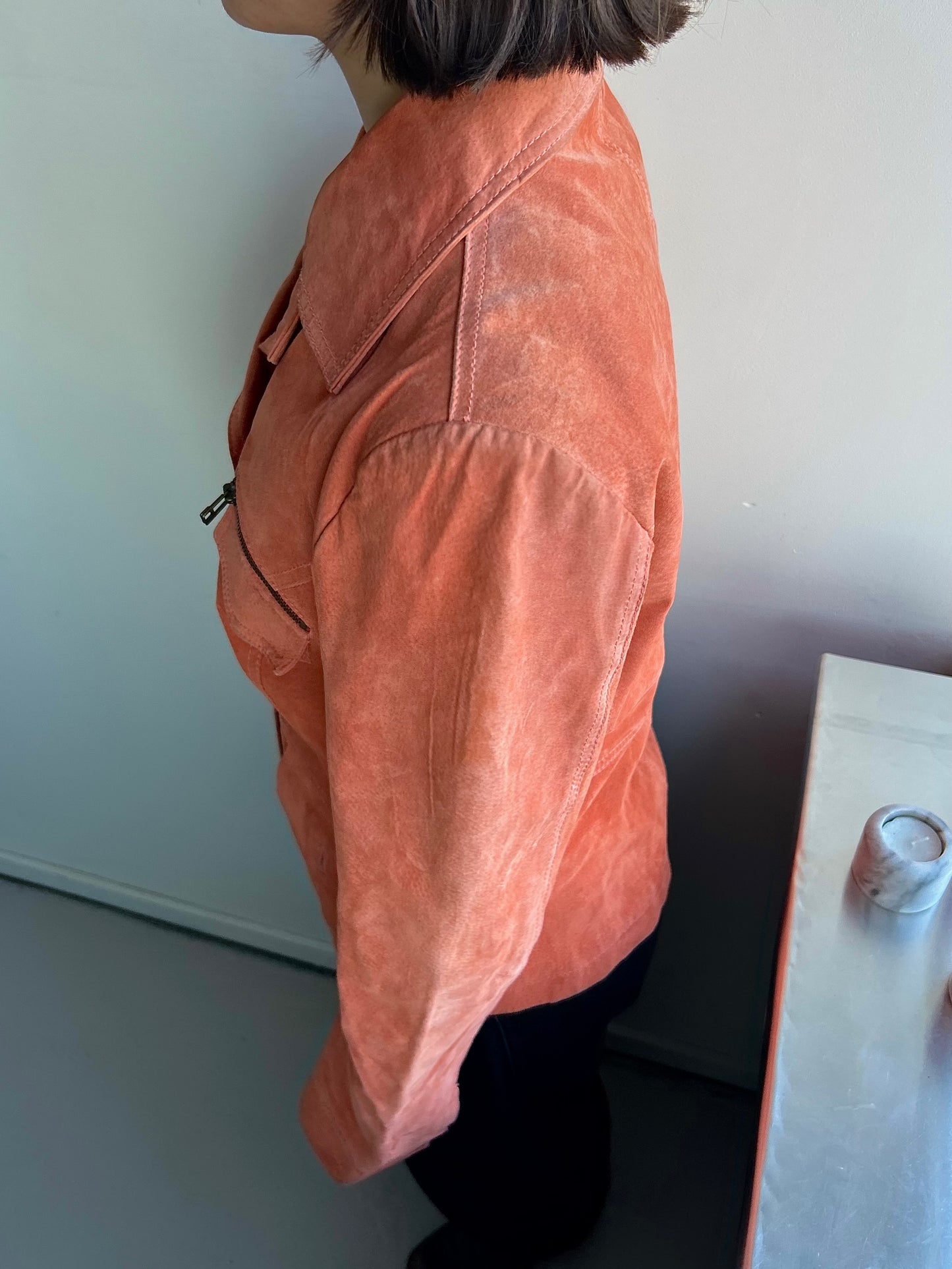 Pastel-Orange Genuine Leather Jacket