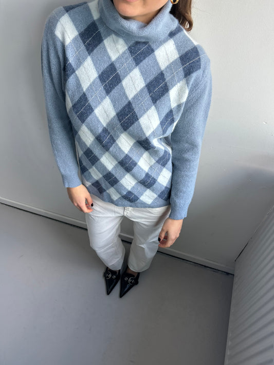 Blue Argyle Turtleneck