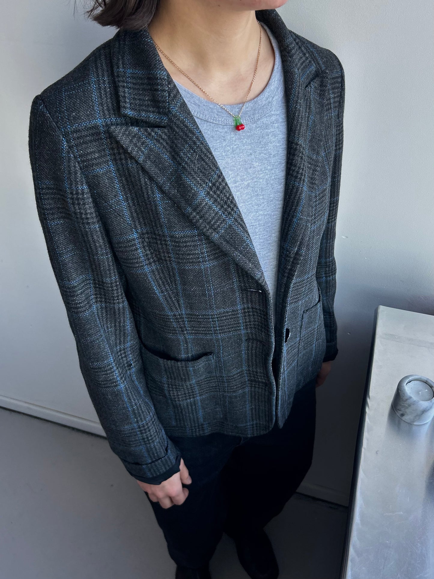 Black-Blue Wool-Blend Blazer