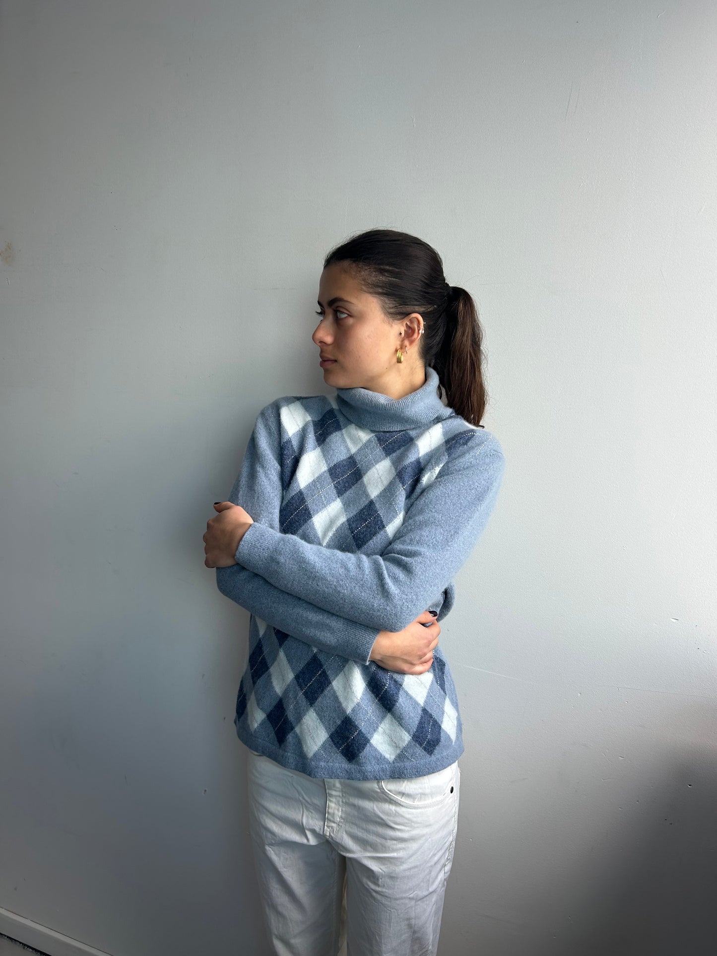 Blue Argyle Turtleneck