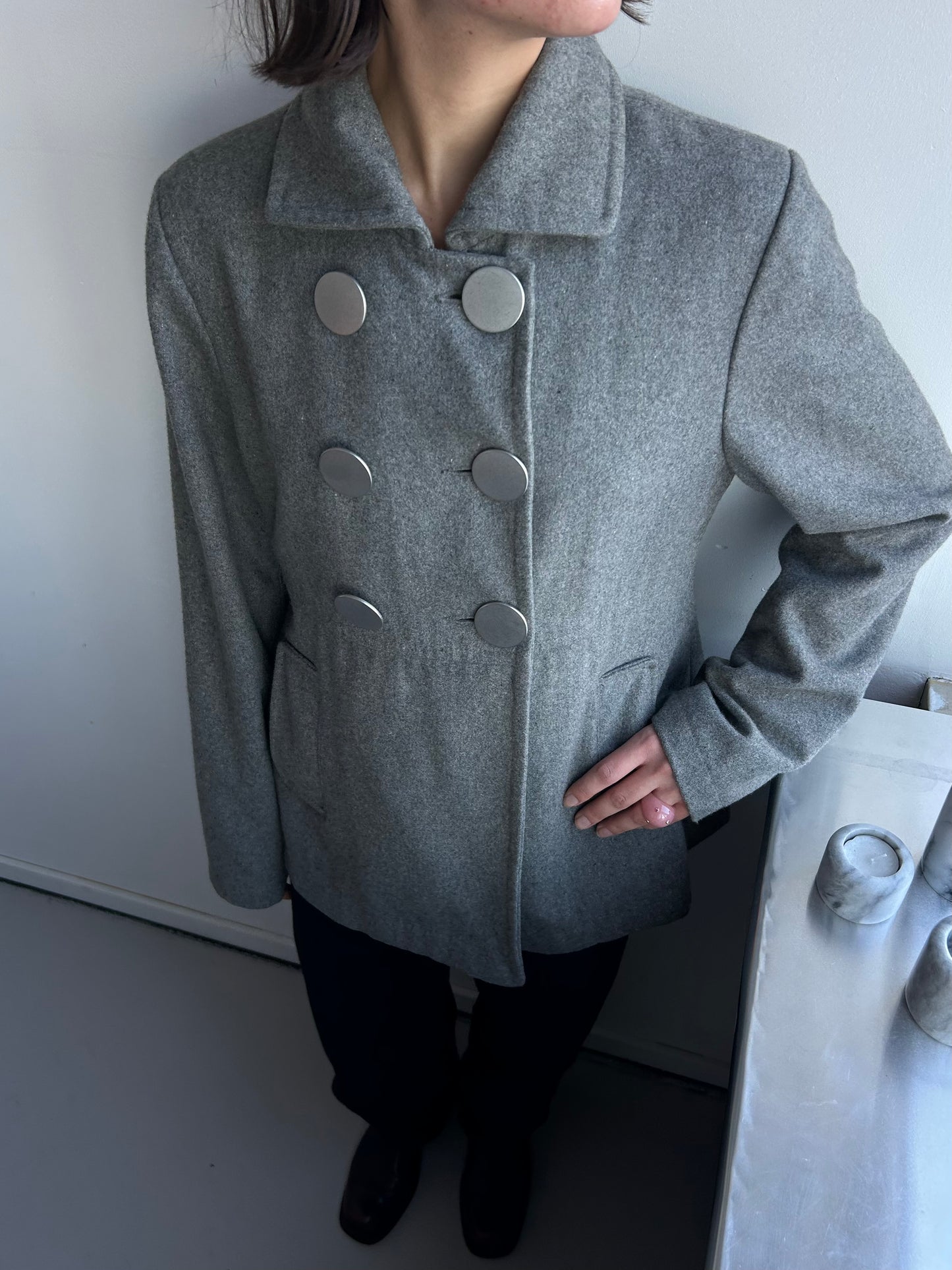 Metallic Button Wool Coat