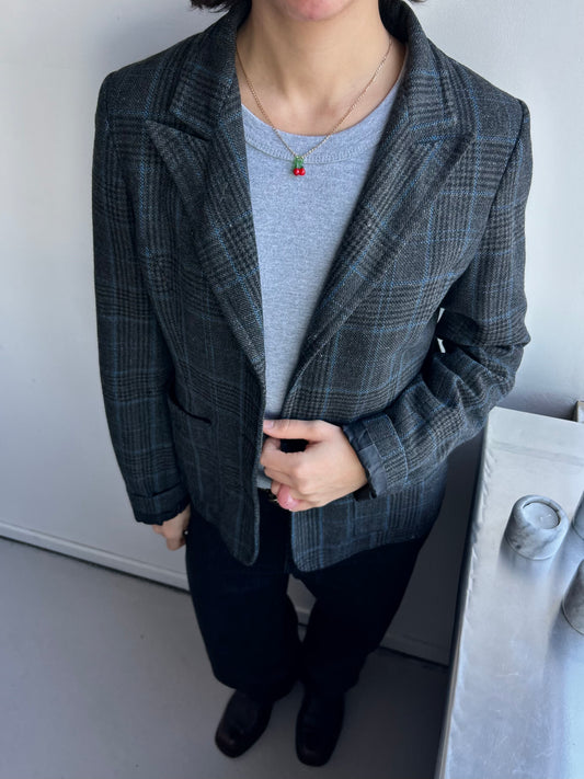 Black-Blue Wool-Blend Blazer