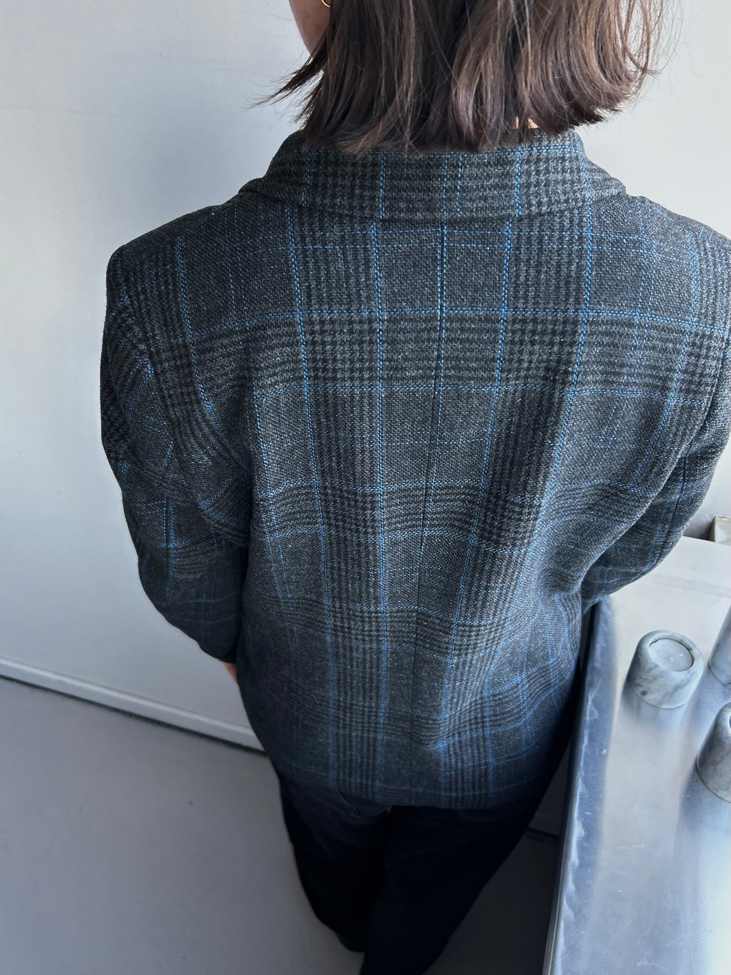 Black-Blue Wool-Blend Blazer