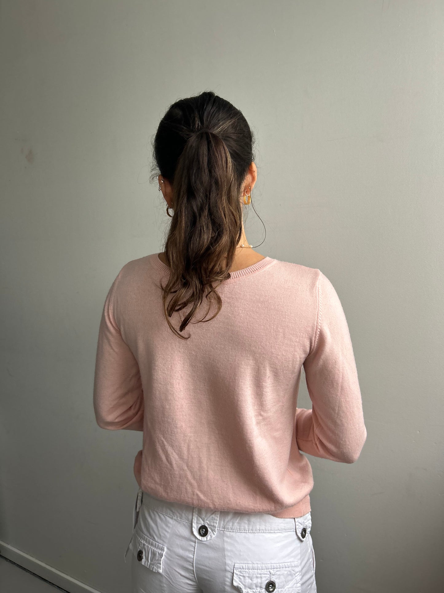 Rosé Knit Cardigan with Sea Shell Buttons