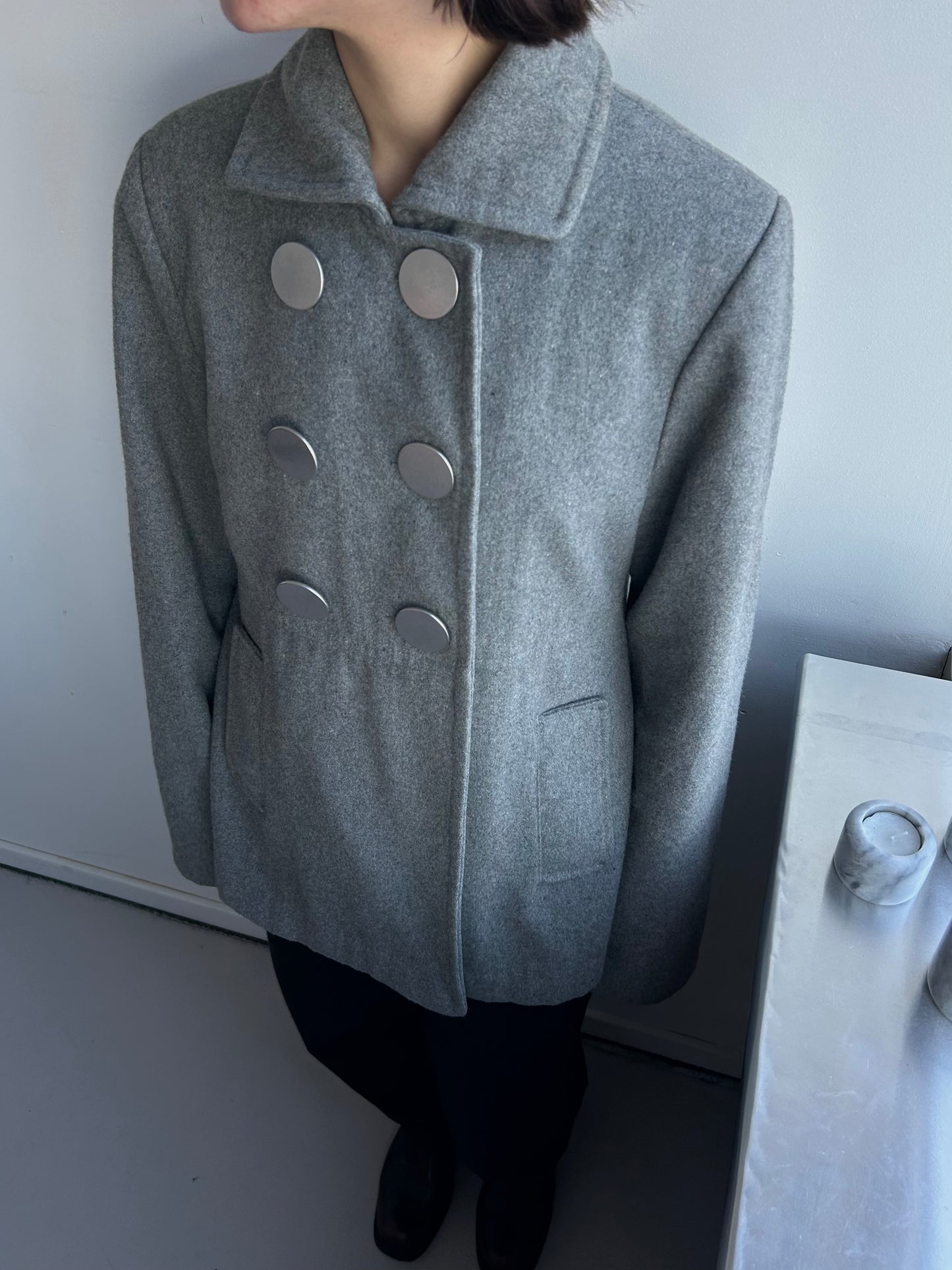 Metallic Button Wool Coat