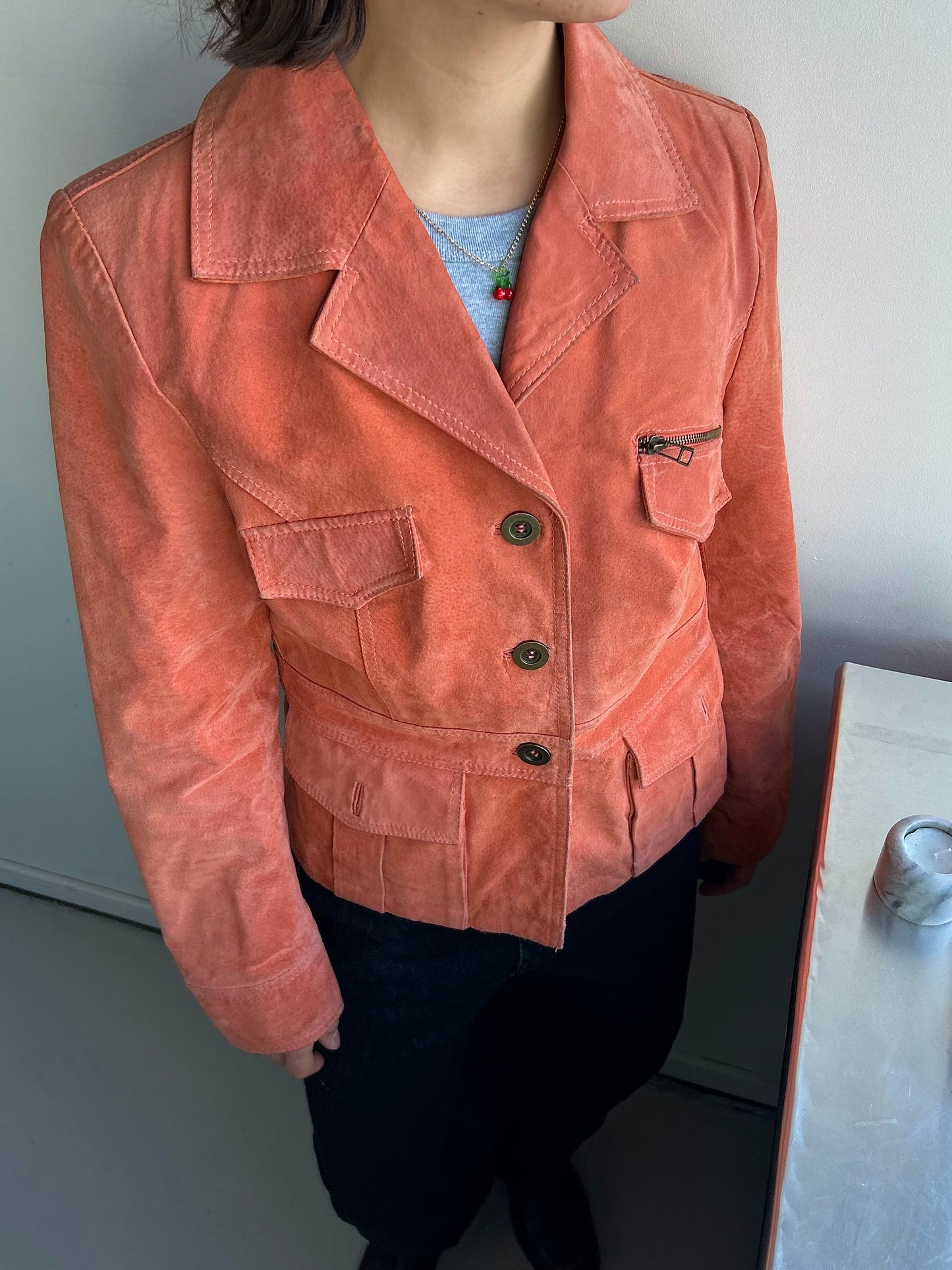 Pastel-Orange Genuine Leather Jacket