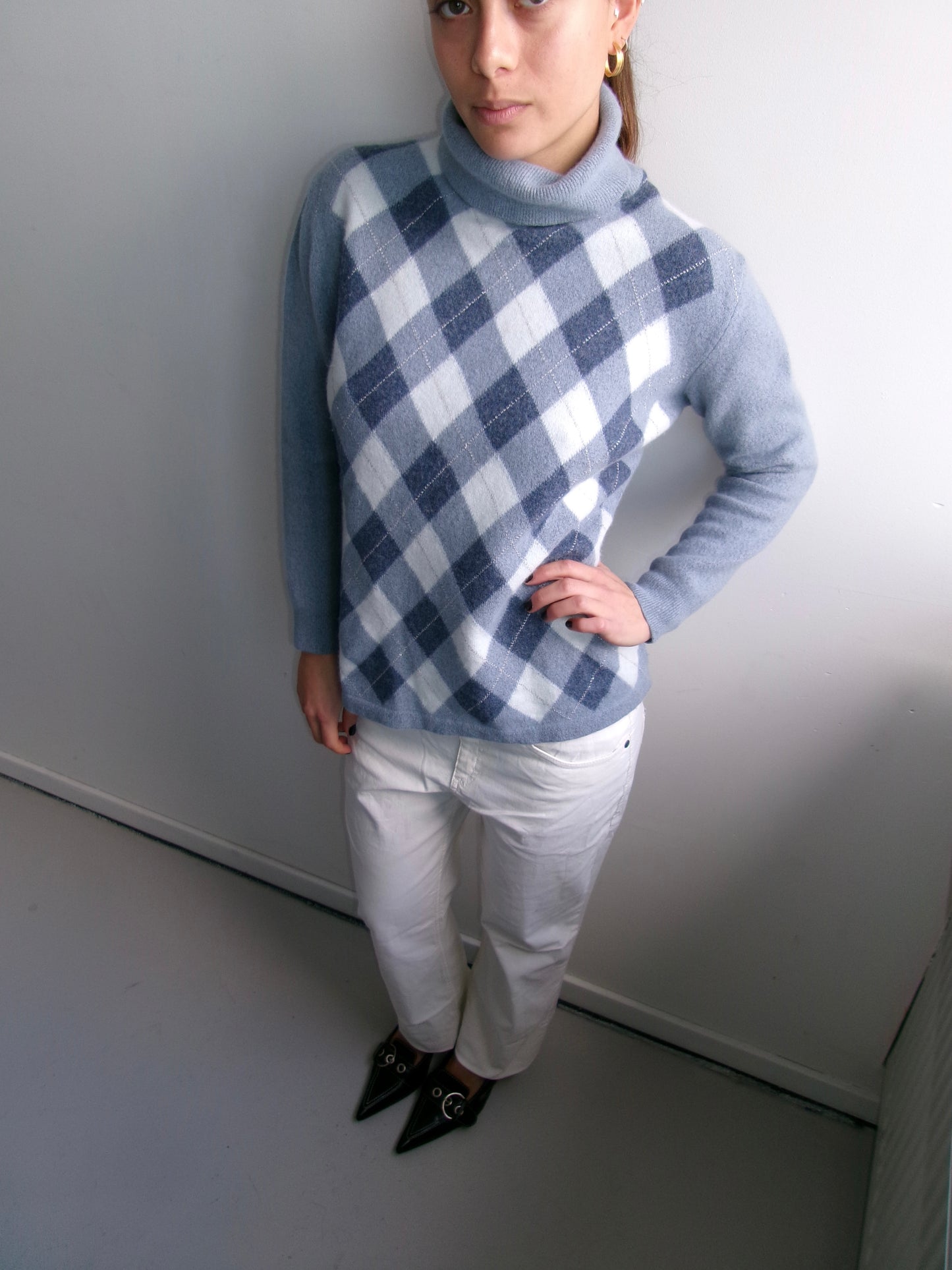 Blue Argyle Turtleneck