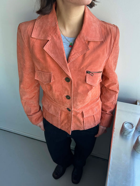 Pastel-Orange Genuine Leather Jacket