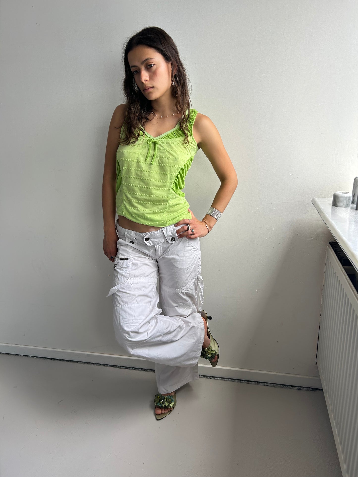 White Wideleg Cargo Pants