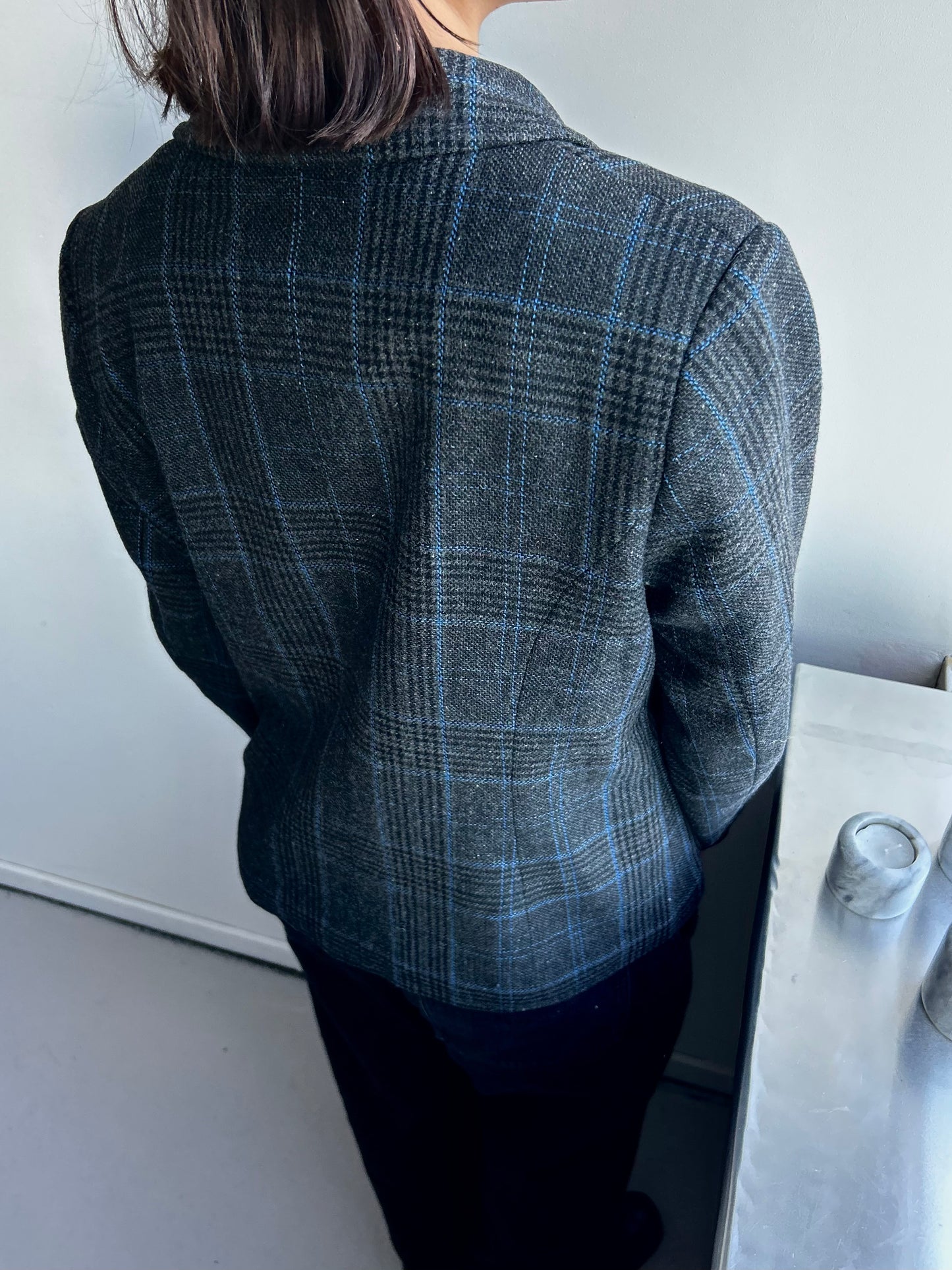 Black-Blue Wool-Blend Blazer