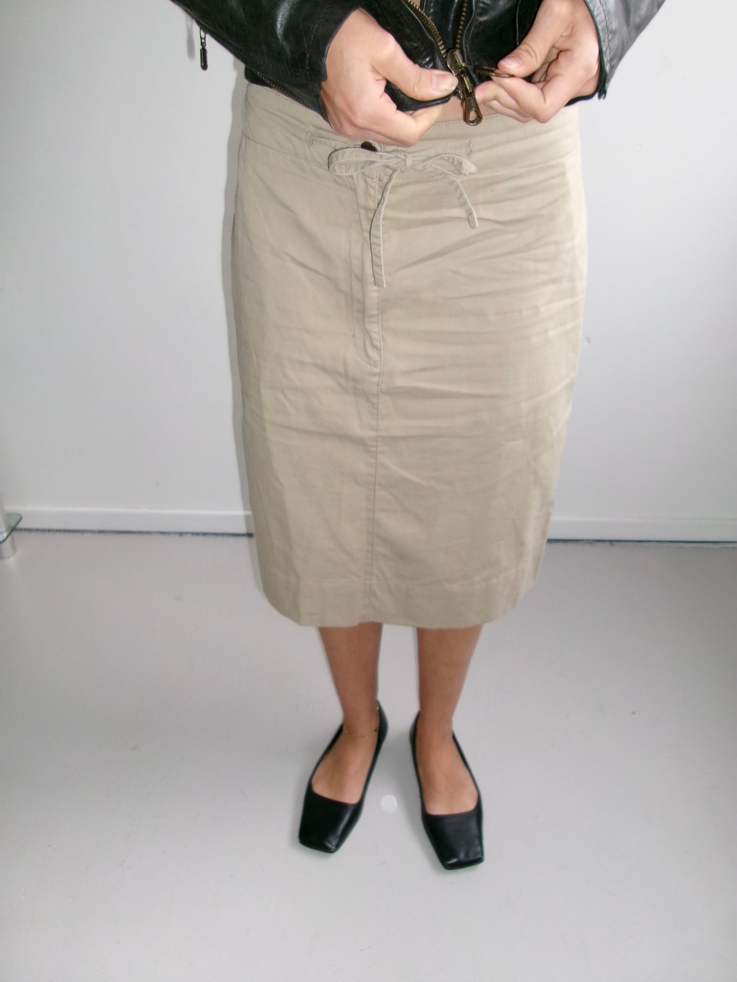 Straight Beige Midi Skirt
