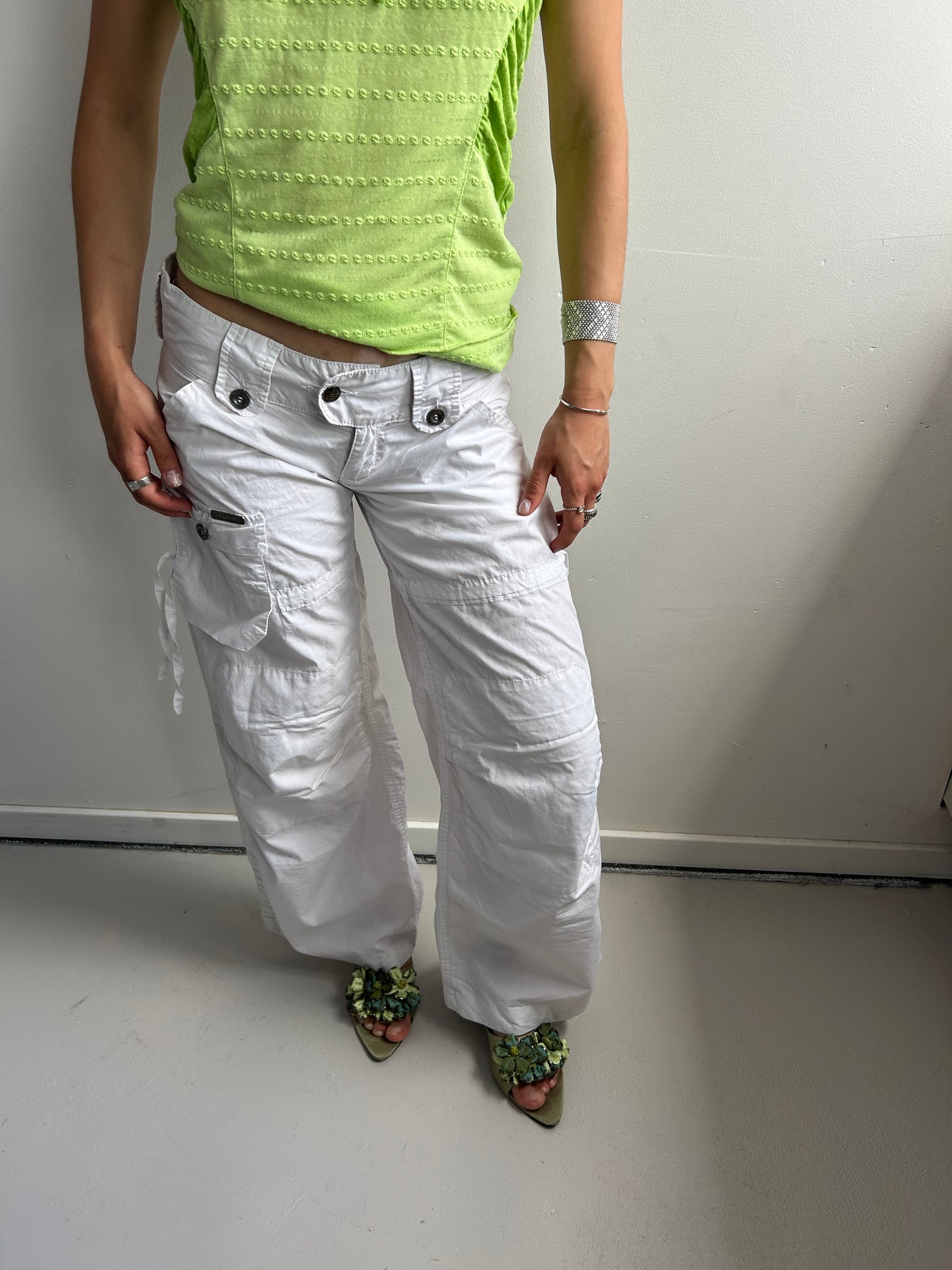 White Wideleg Cargo Pants