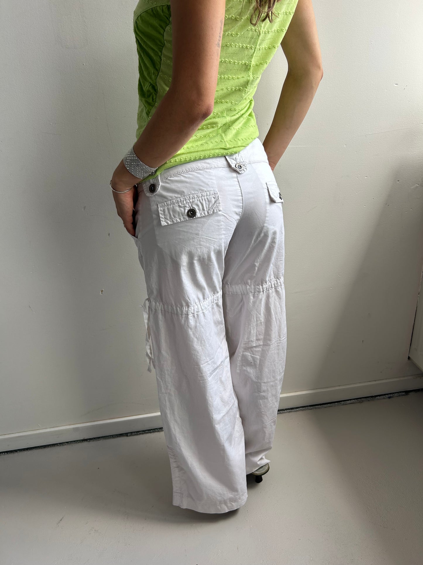 White Wideleg Cargo Pants