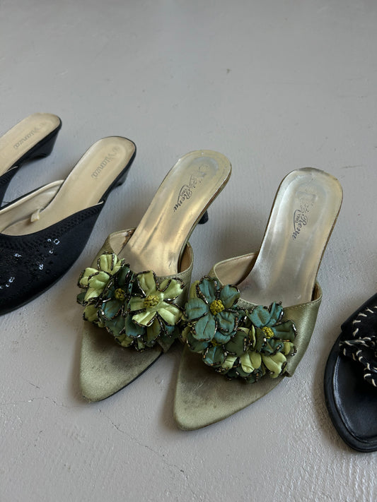 Green Beaded Flower Heels