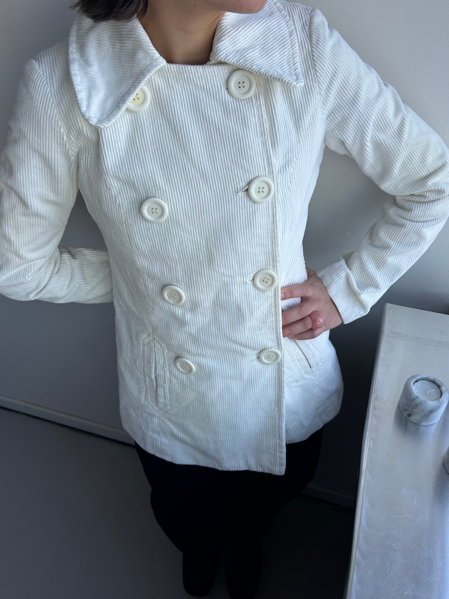 White Cord Peacoat