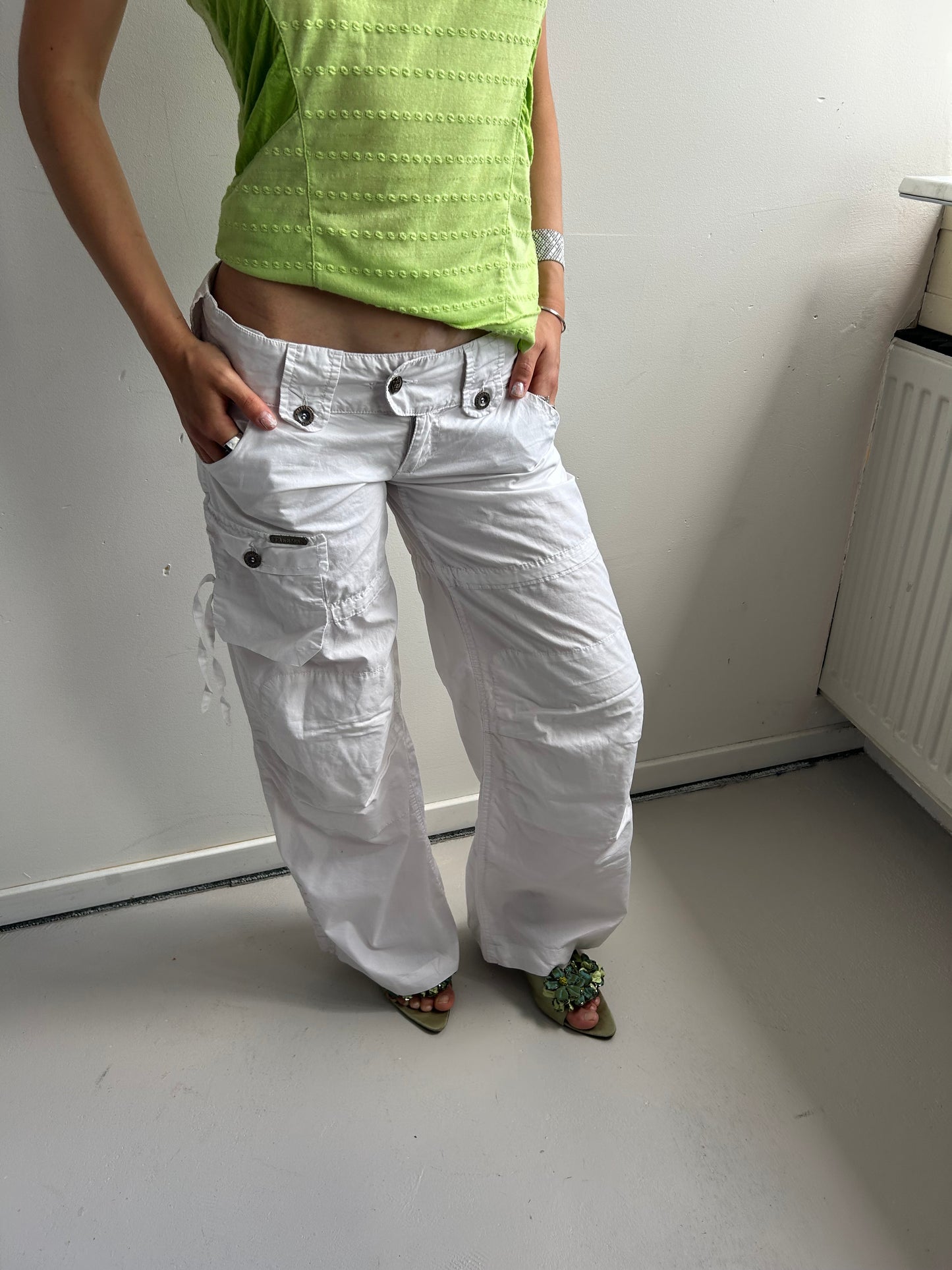 White Wideleg Cargo Pants