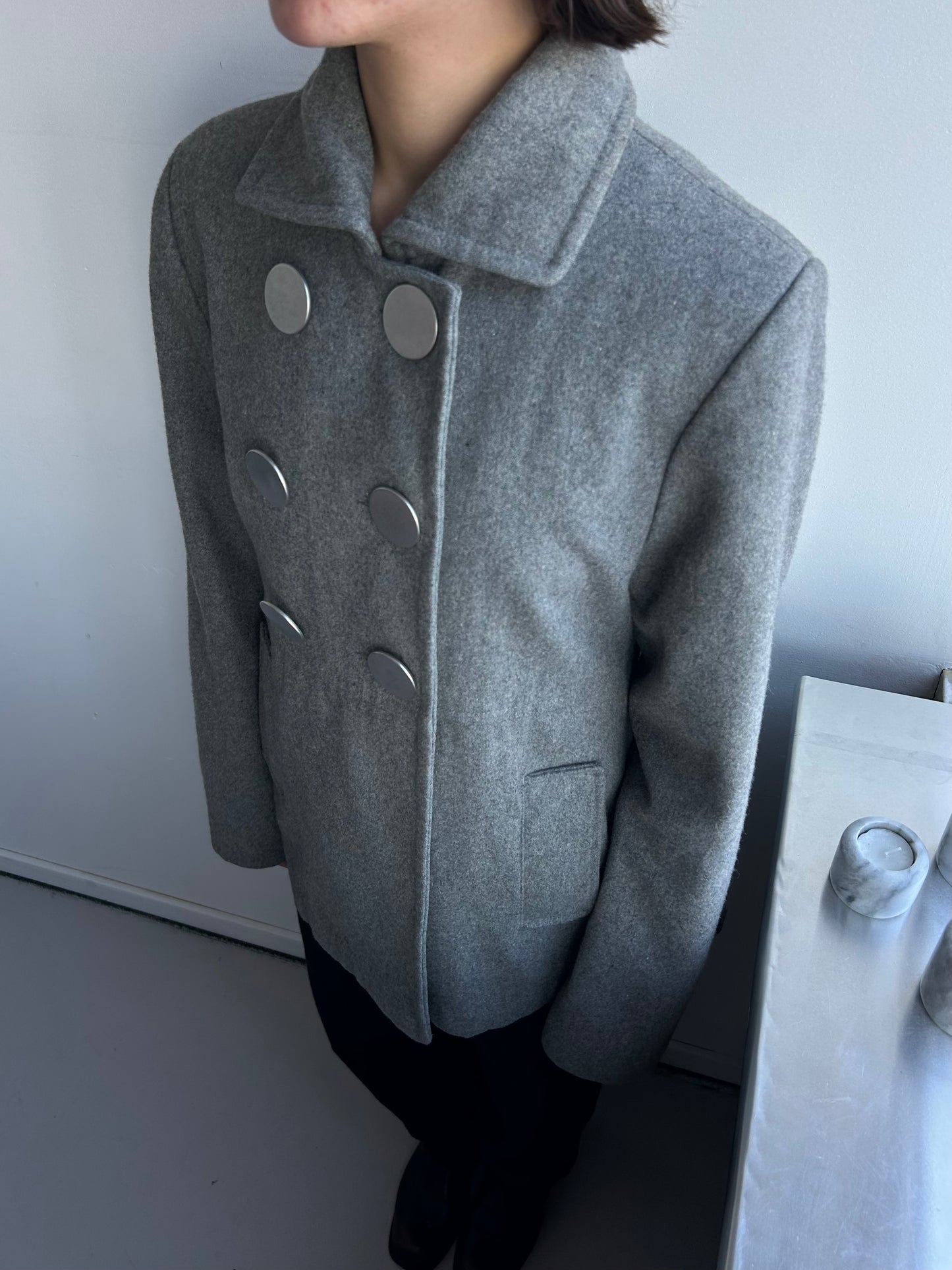Metallic Button Wool Coat