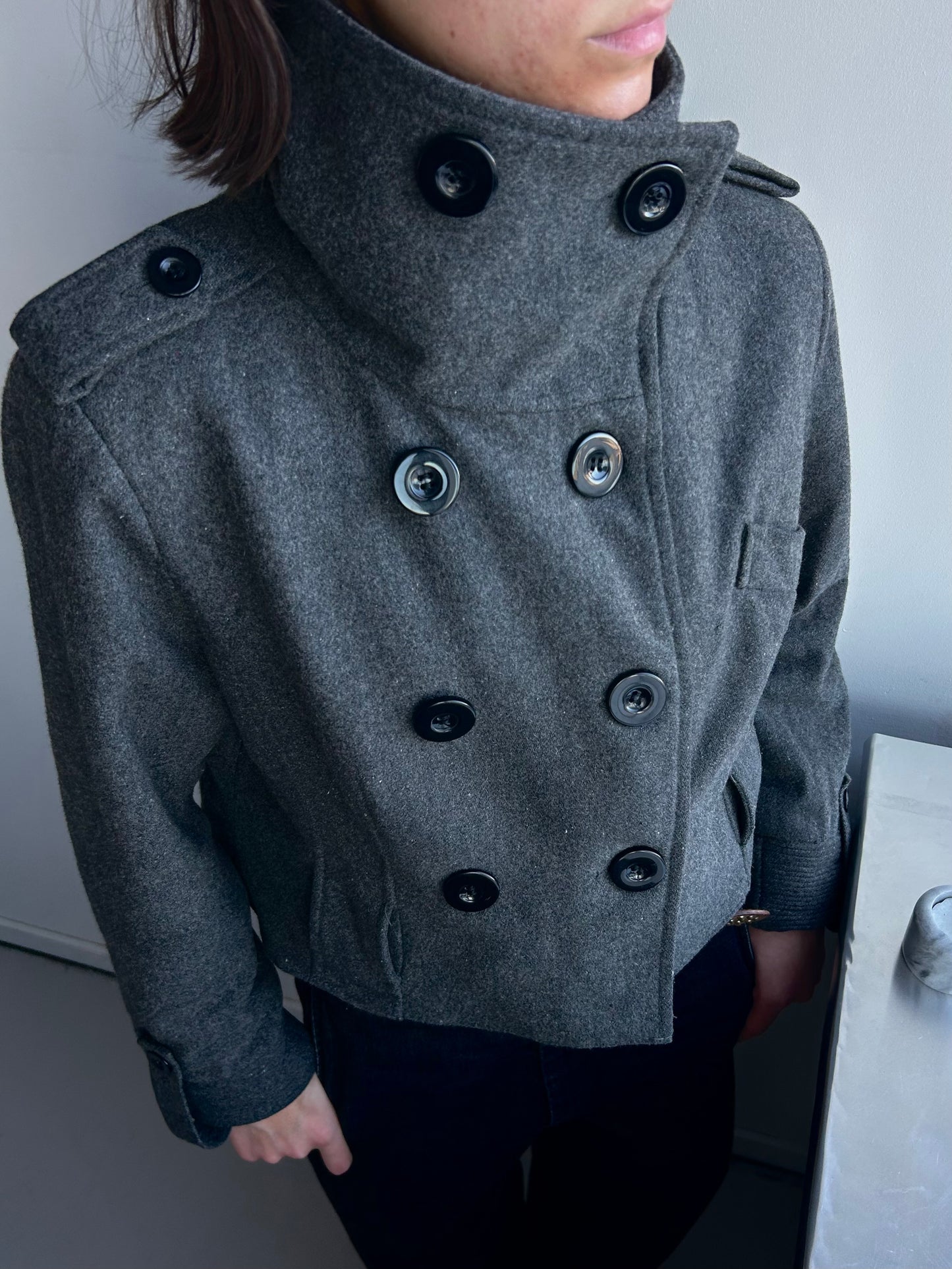 Upcycled Funnel Neck Wool Jacket