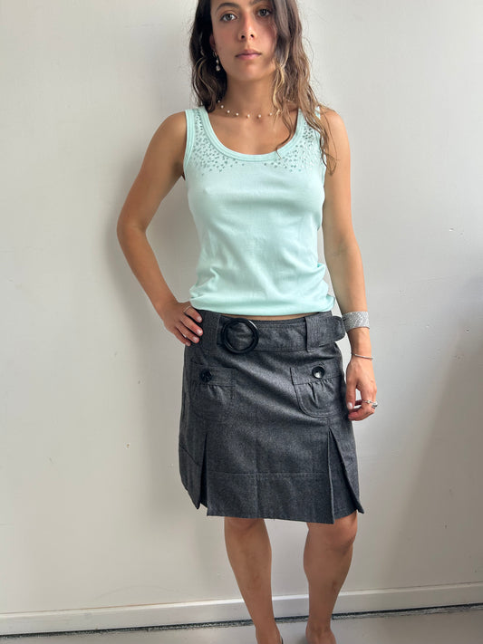 Grey Plead Skirt with Belt