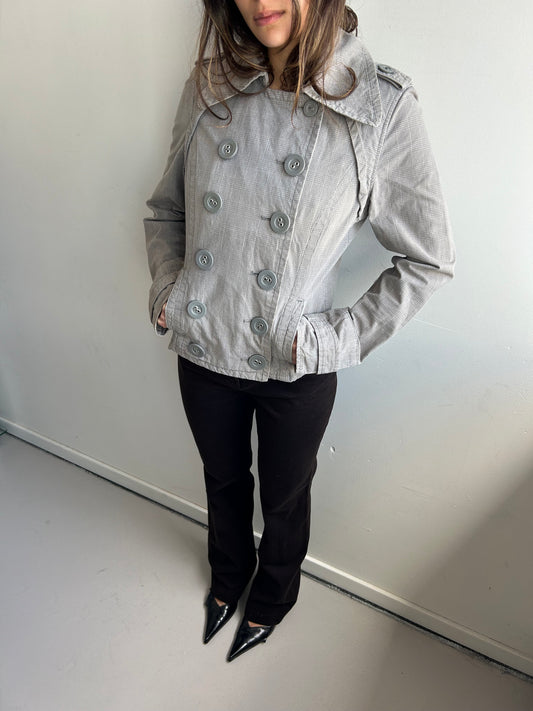 Grey Plaid Peacoat
