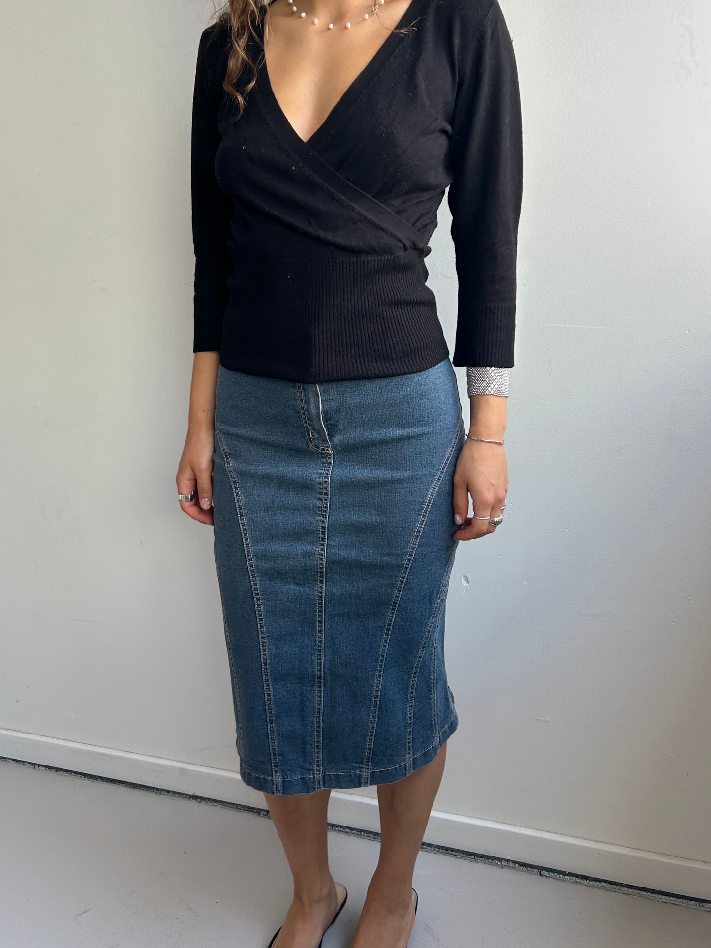 Stretchy Jeans Midi Skirt