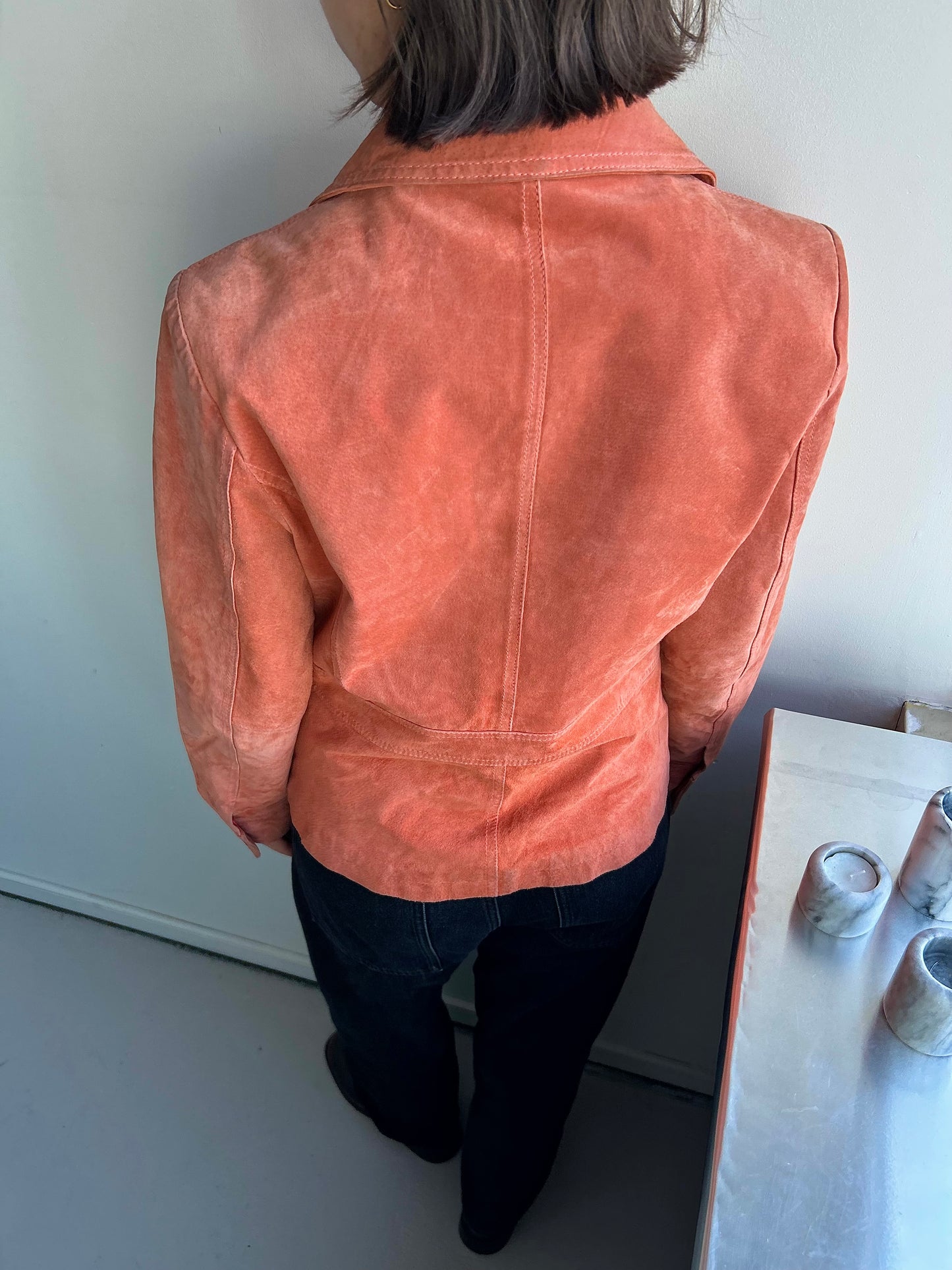 Pastel-Orange Genuine Leather Jacket
