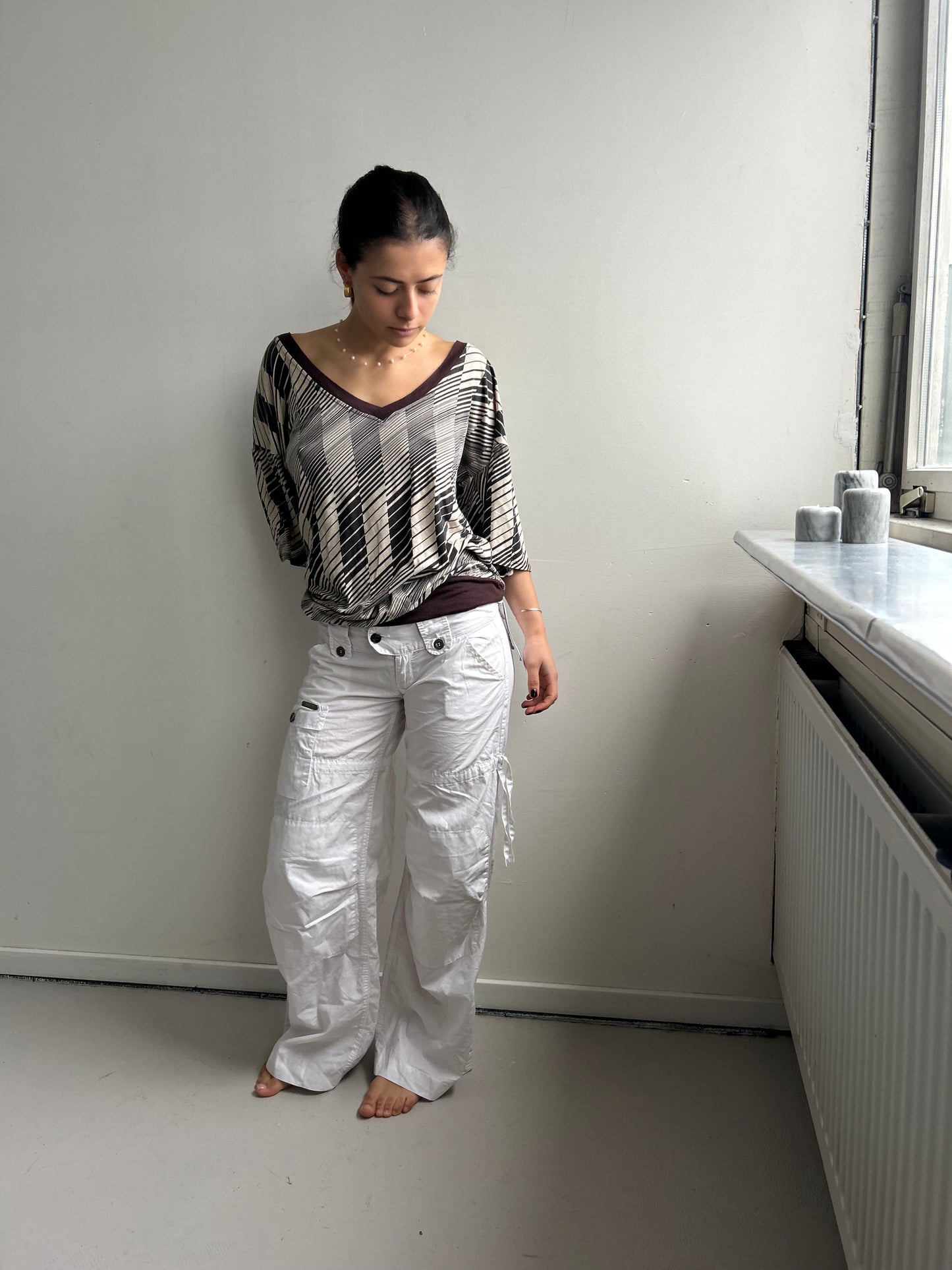 V-Neckline Print Tee with Flowy Sleeves