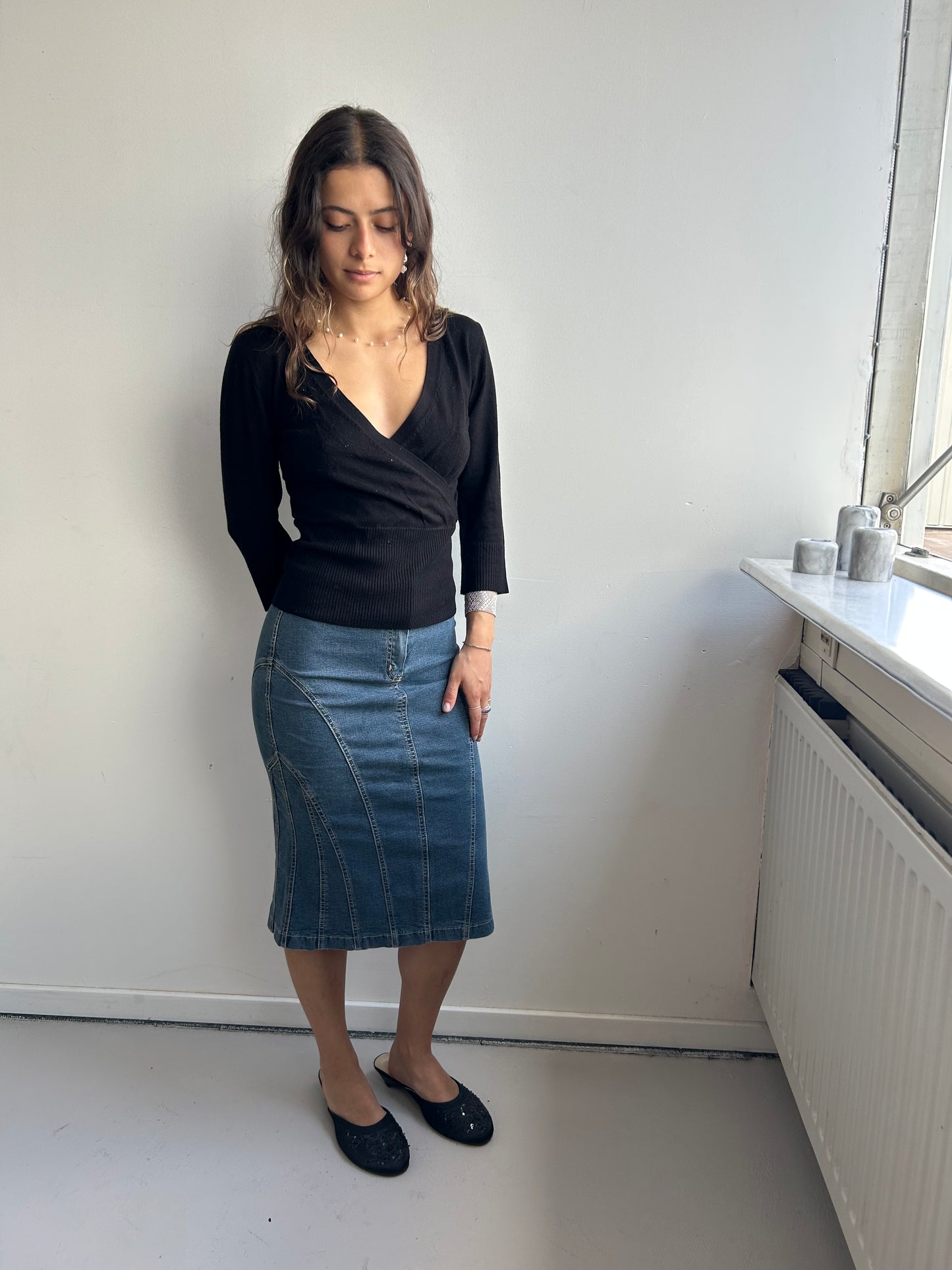 Stretchy Jeans Midi Skirt