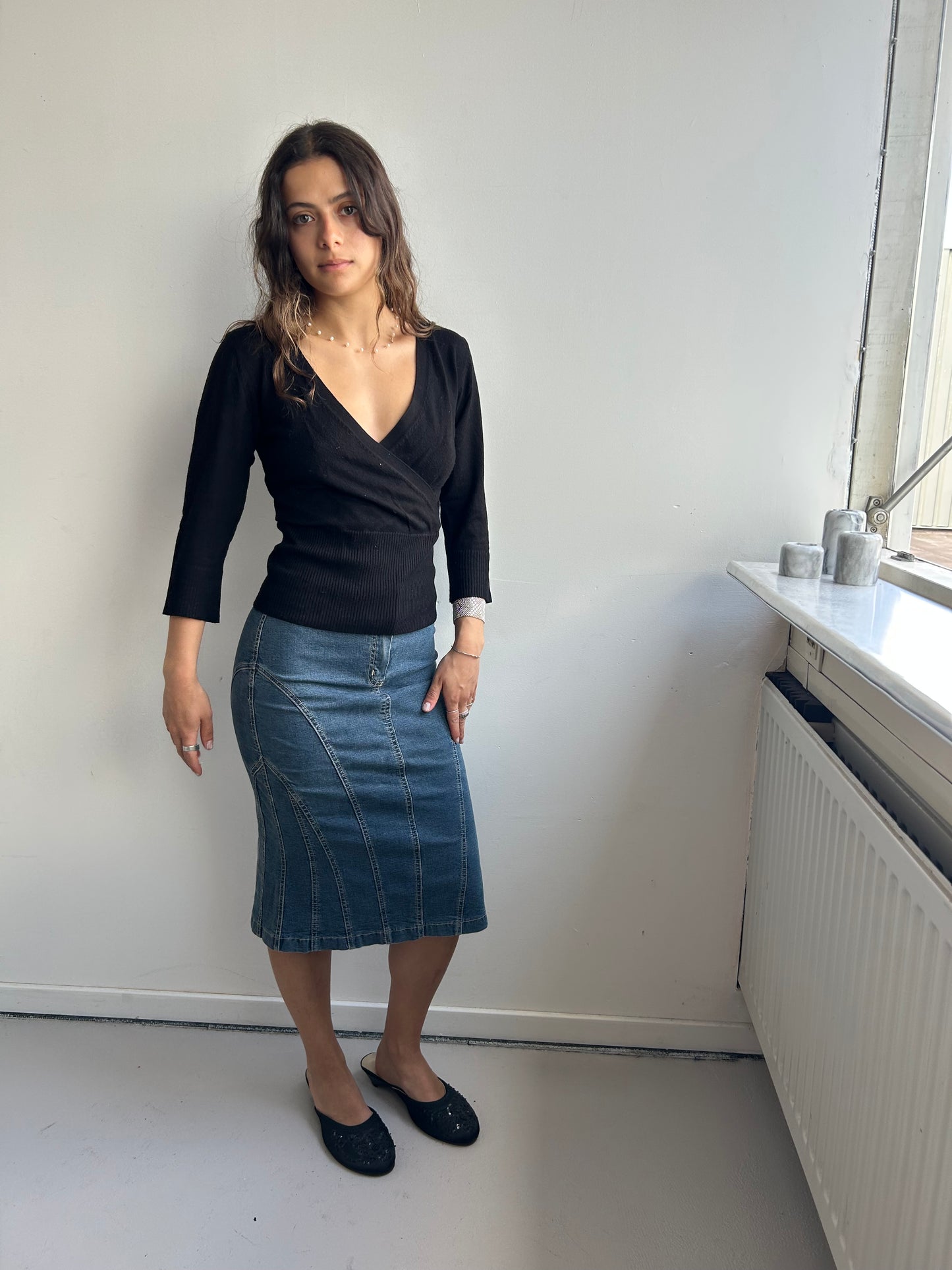 Stretchy Jeans Midi Skirt