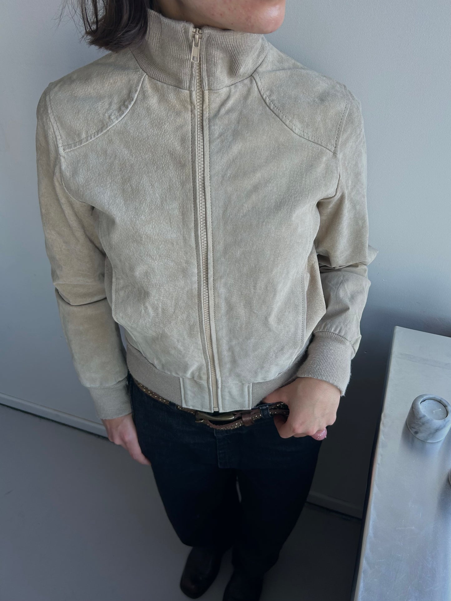 Beige Suede Leather Zipper