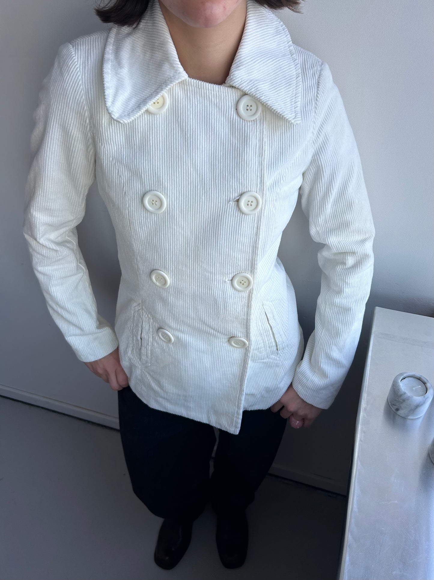 White Cord Peacoat