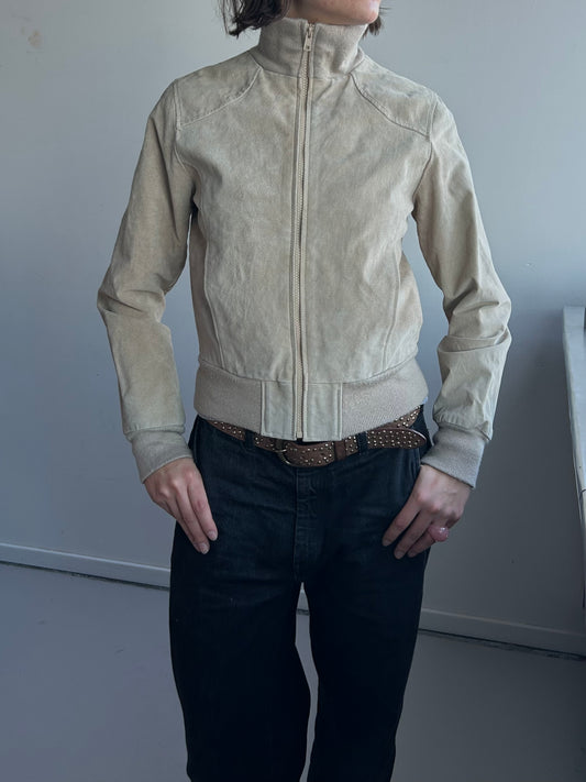 Beige Suede Leather Zipper