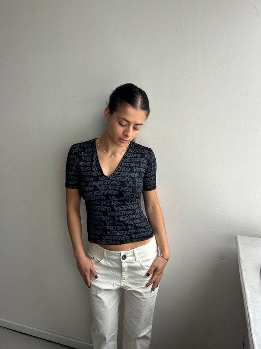 Black Stretch Shirt with Letter Print