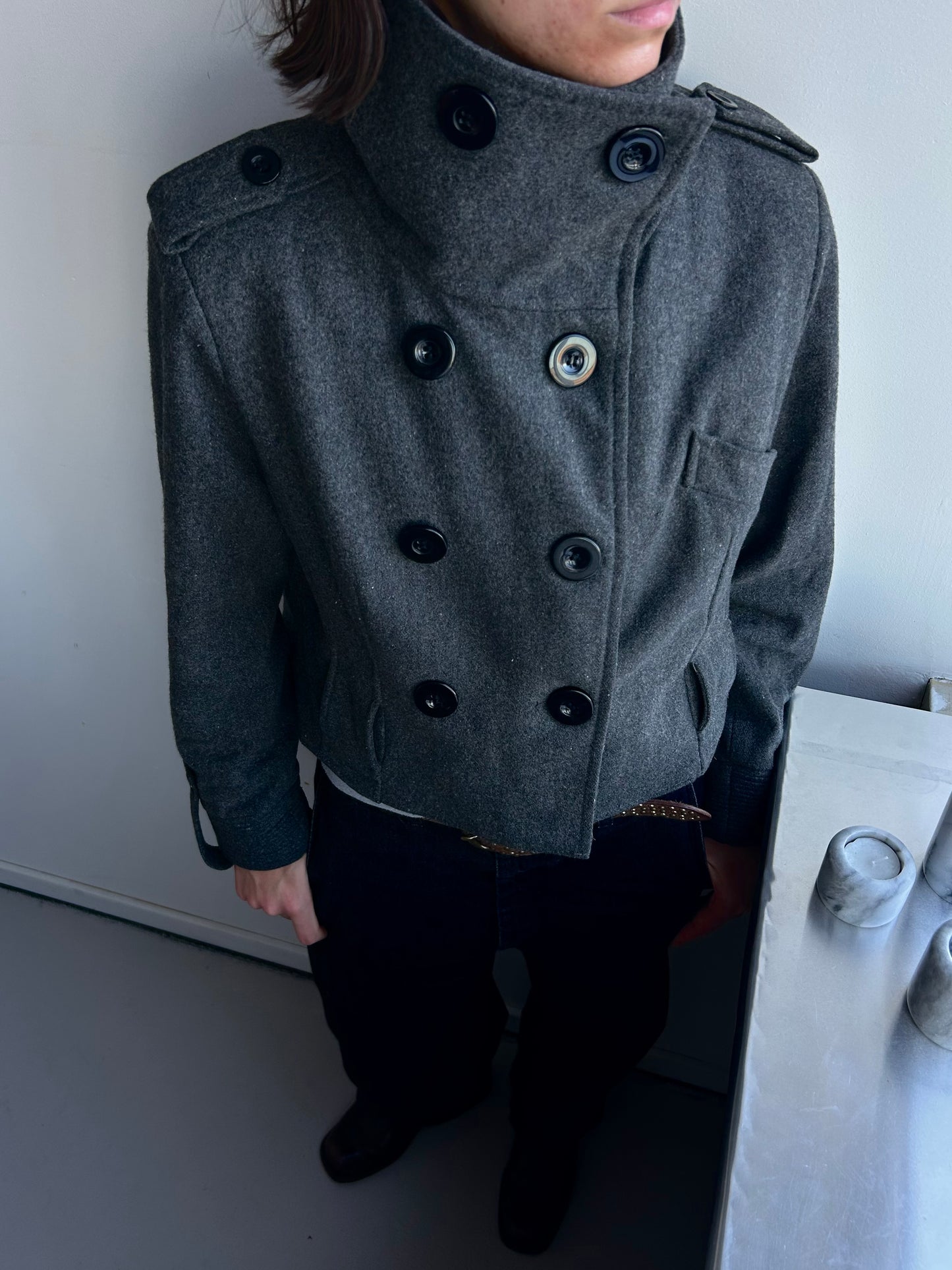 Upcycled Funnel Neck Wool Jacket