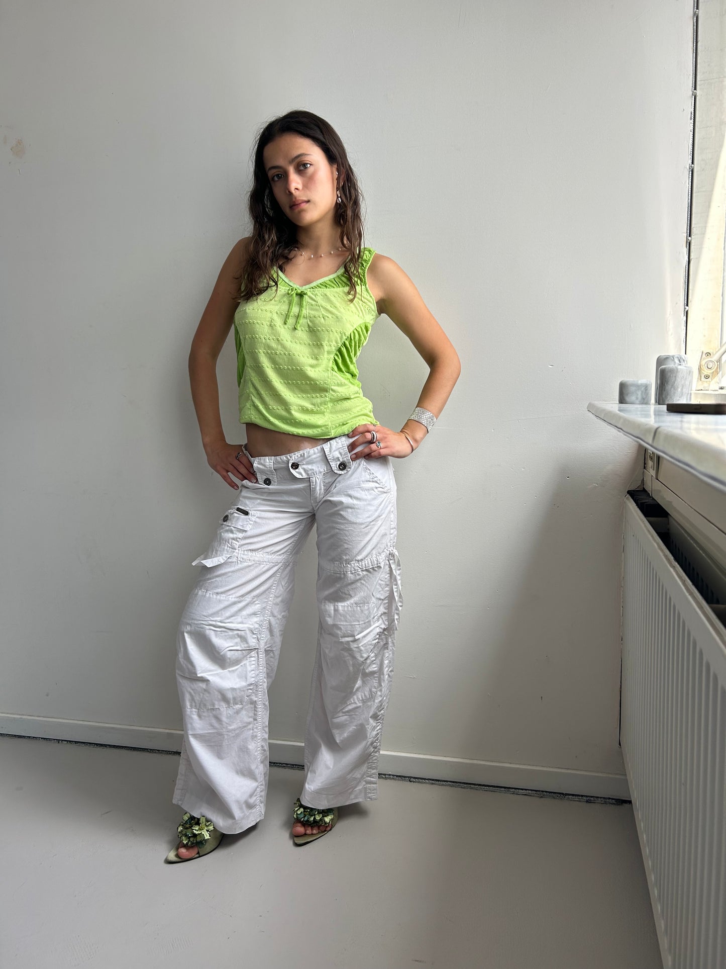 White Wideleg Cargo Pants